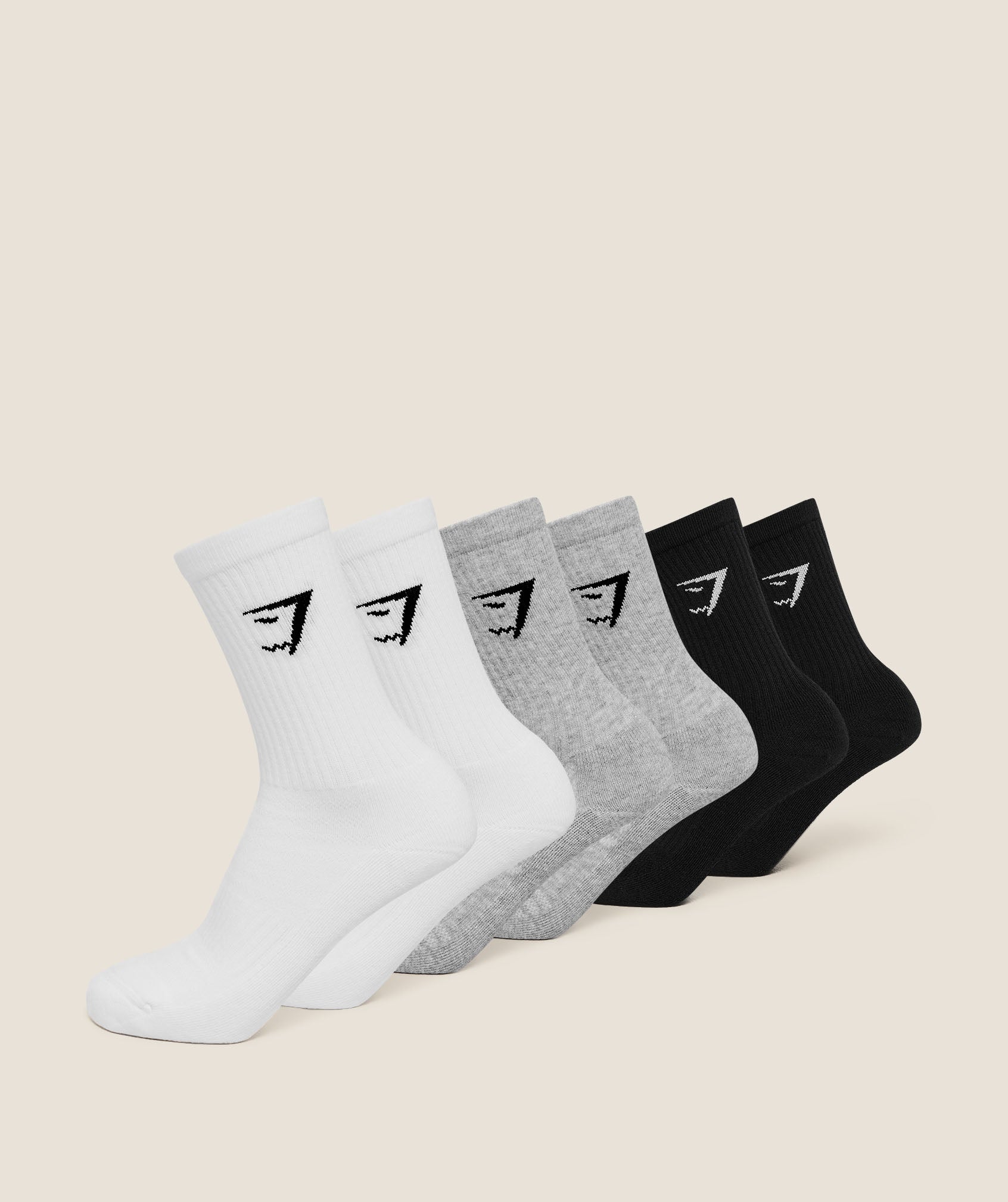Gymshark Crew Socks 6pk - White/Light Grey Core Marl/Black