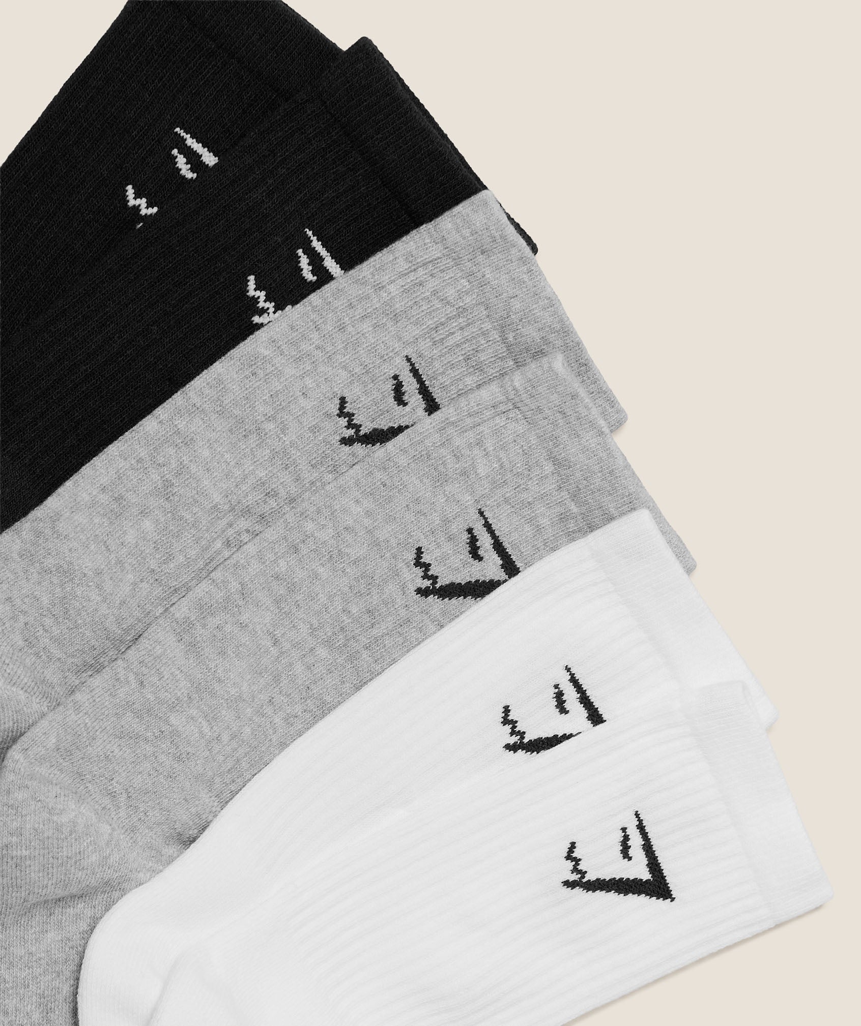 Gymshark Crew Socks 6pk - White/Light Grey Core Marl/Black