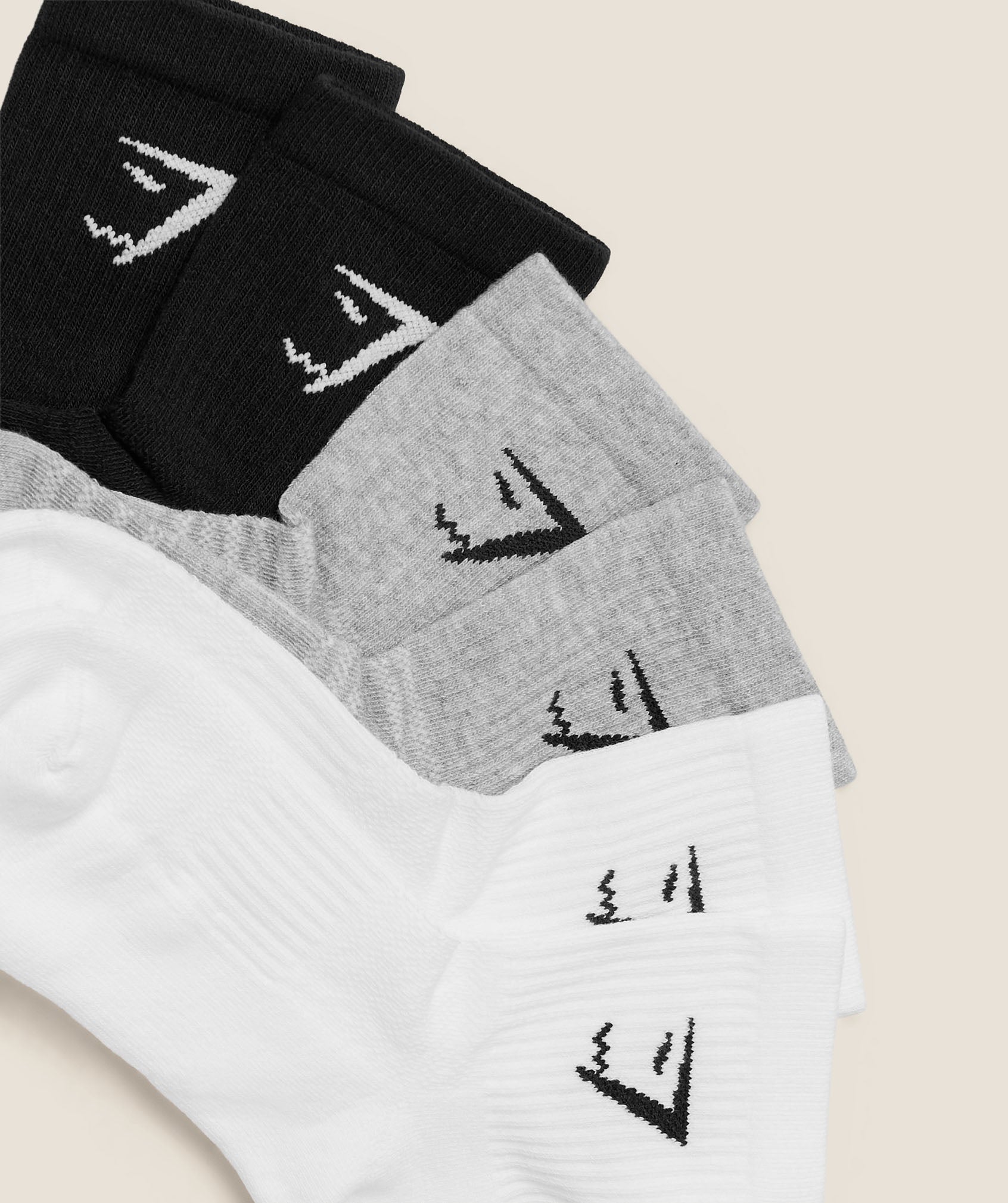 Gymshark Midi Socks 6pk - White/Light Grey Core Marl/Black