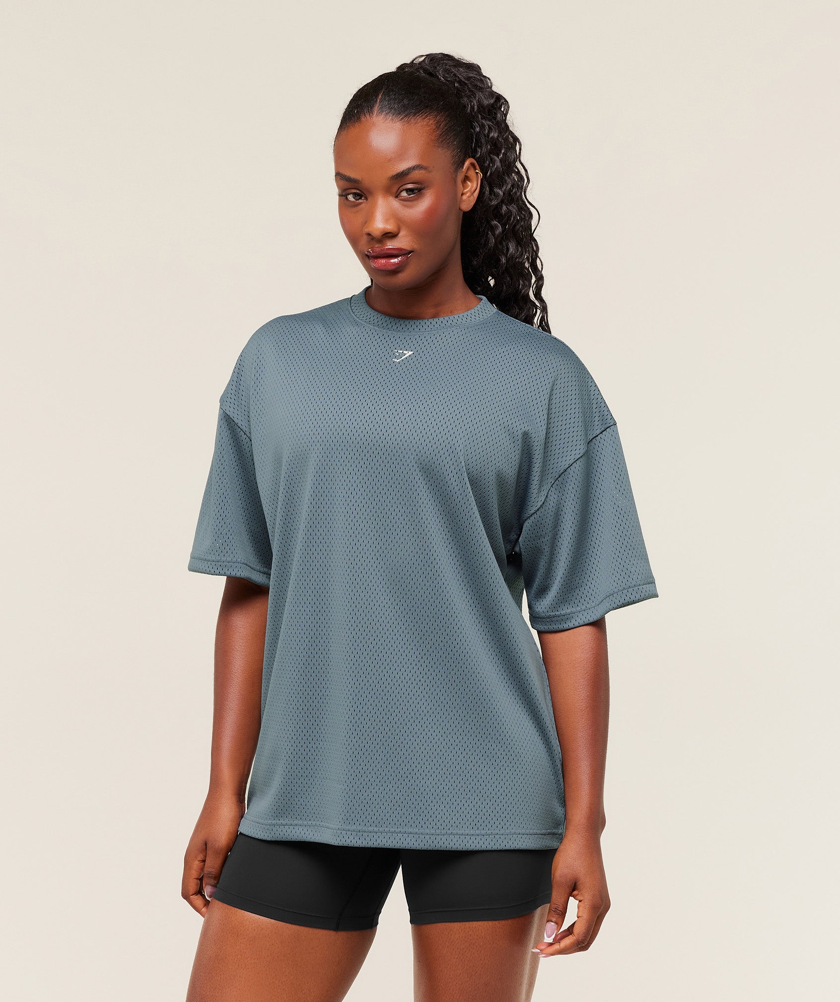 Gymshark Lifting Mesh Oversized Tee - Iron Blue