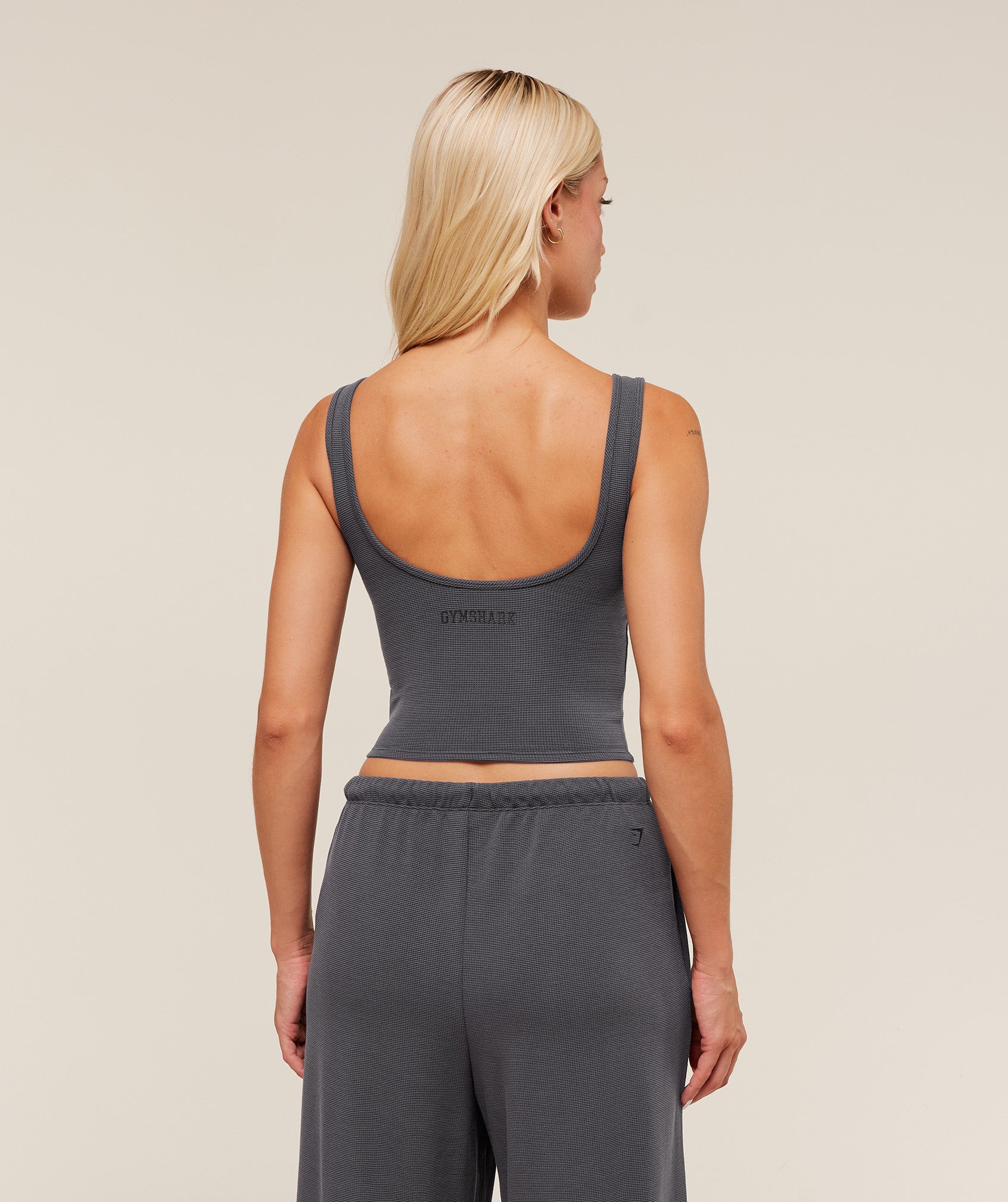 Gymshark Waffle Cropped Tank - Onyx Grey