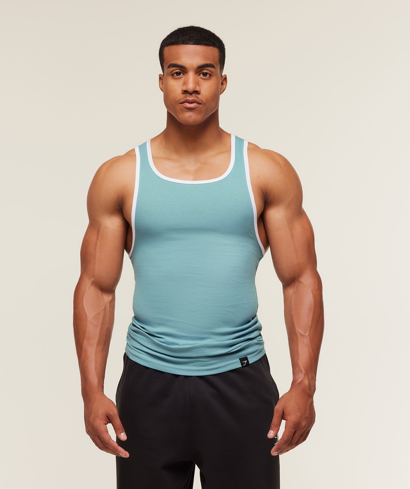 Gymshark Ribbed Tank 1PK - Bench Blue/White