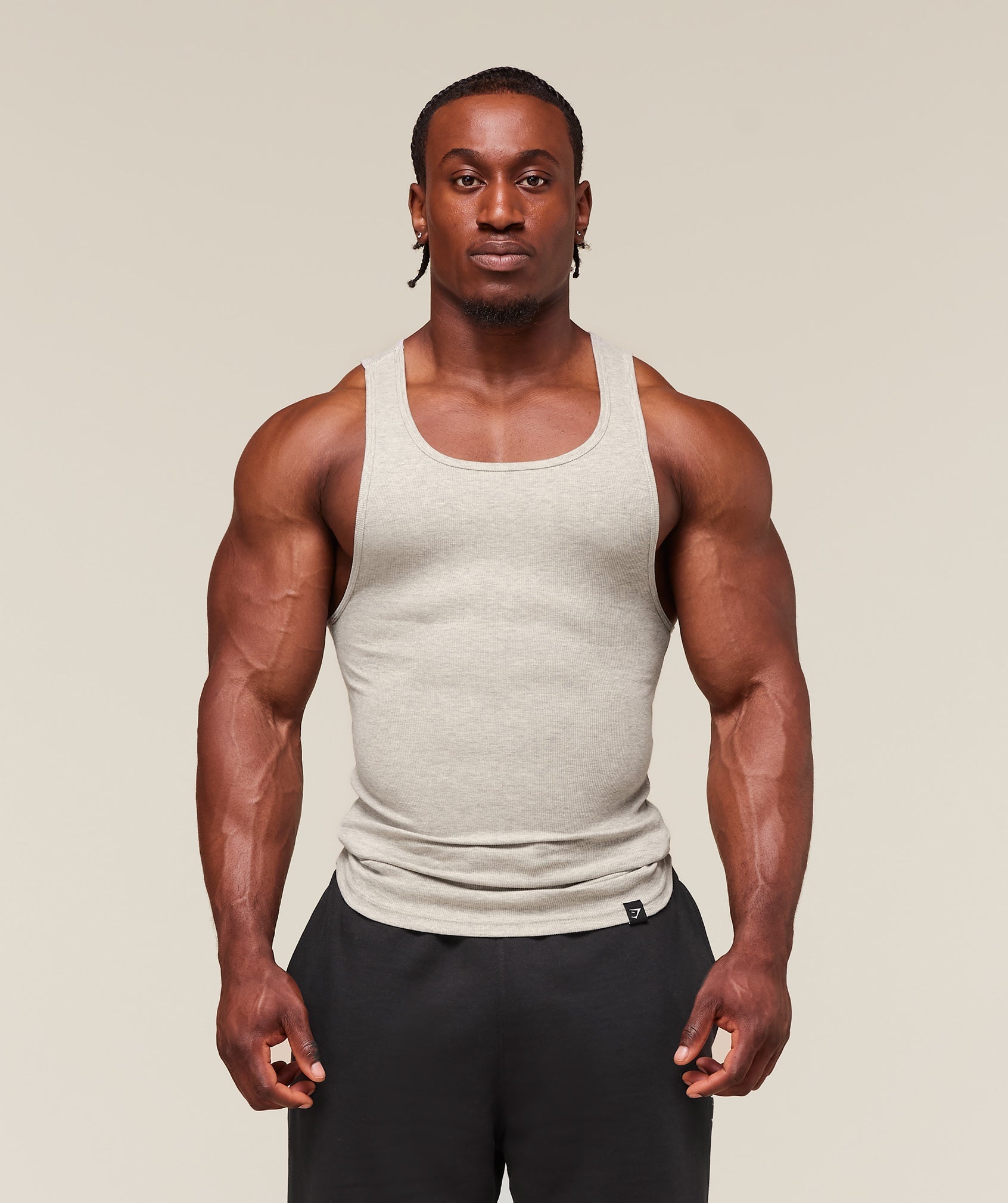 Gymshark Ribbed Tank 3pk - White/Black/Stone Grey Marl