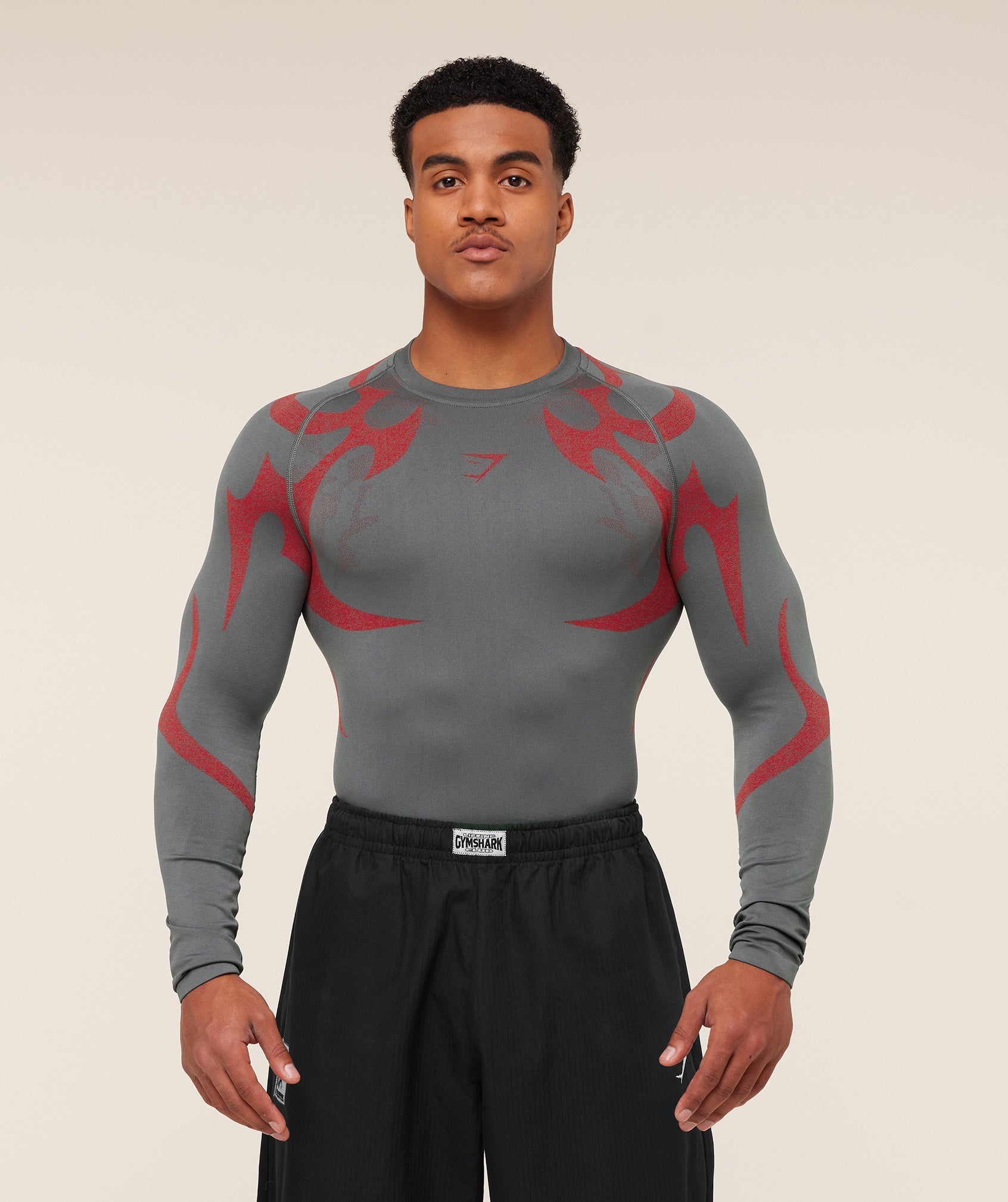 Gymshark Storm Seamless Long Sleeve T-Shirt - GS Dark Grey/GS Zesty Red