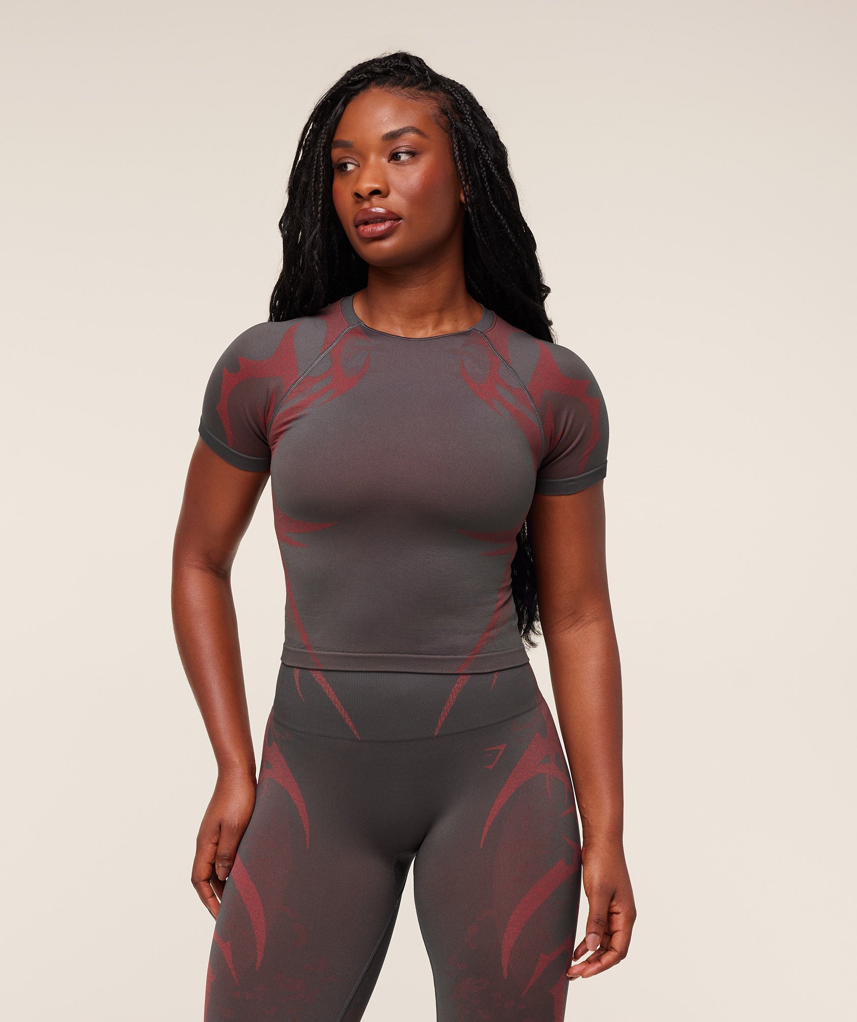 Gymshark Storm Seamless Short Sleeve Top - GS Dark Grey/GS Zesty Red