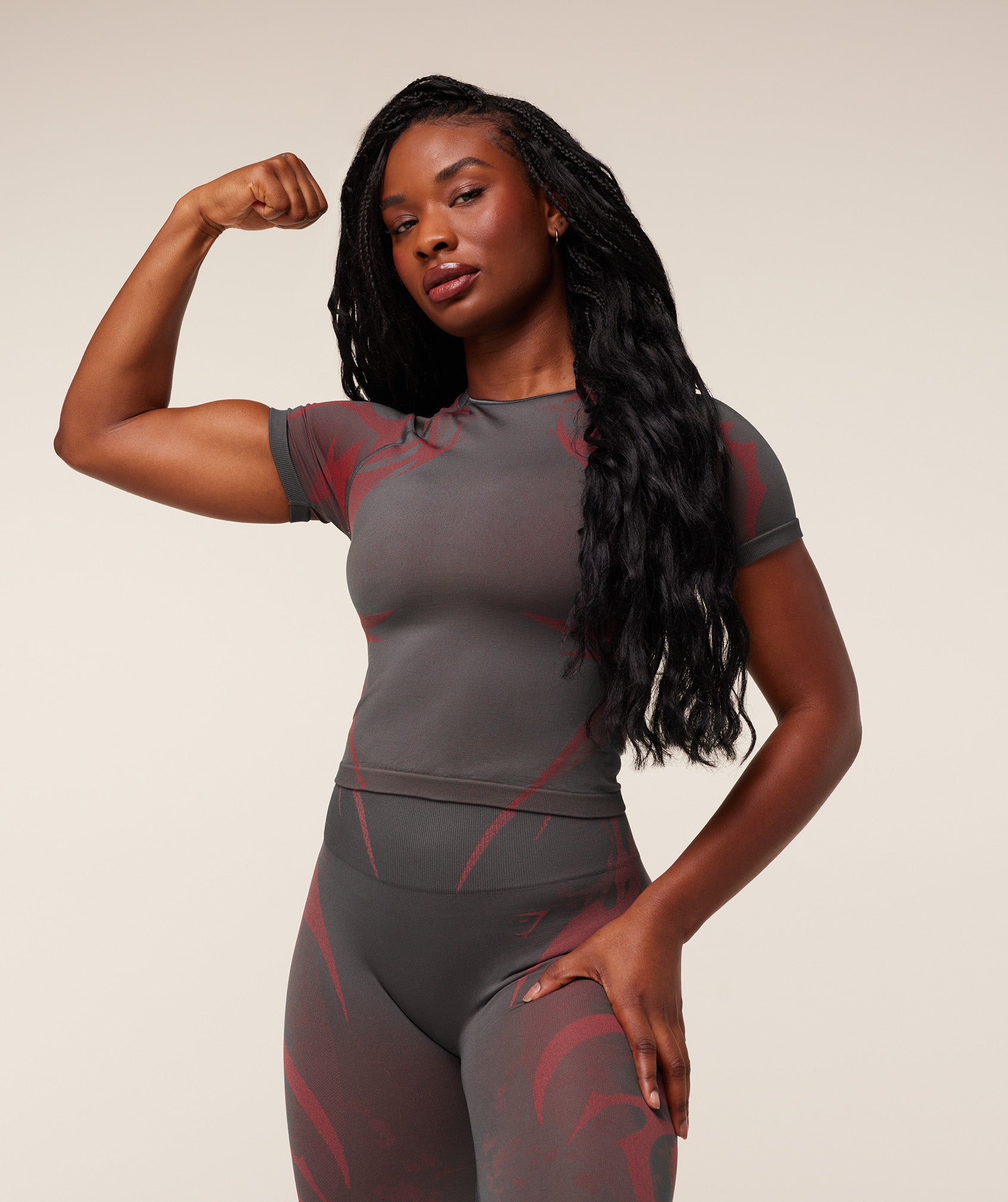 Gymshark Storm Seamless Short Sleeve Top - GS Dark Grey/GS Zesty Red
