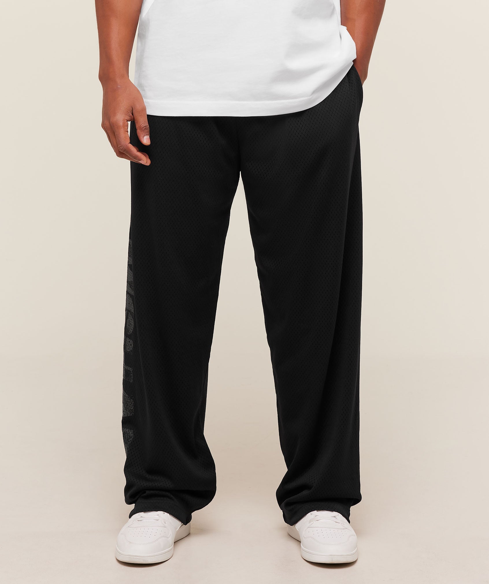 Gymshark Graphic Wordmark Mesh Wide Leg Pants - Black