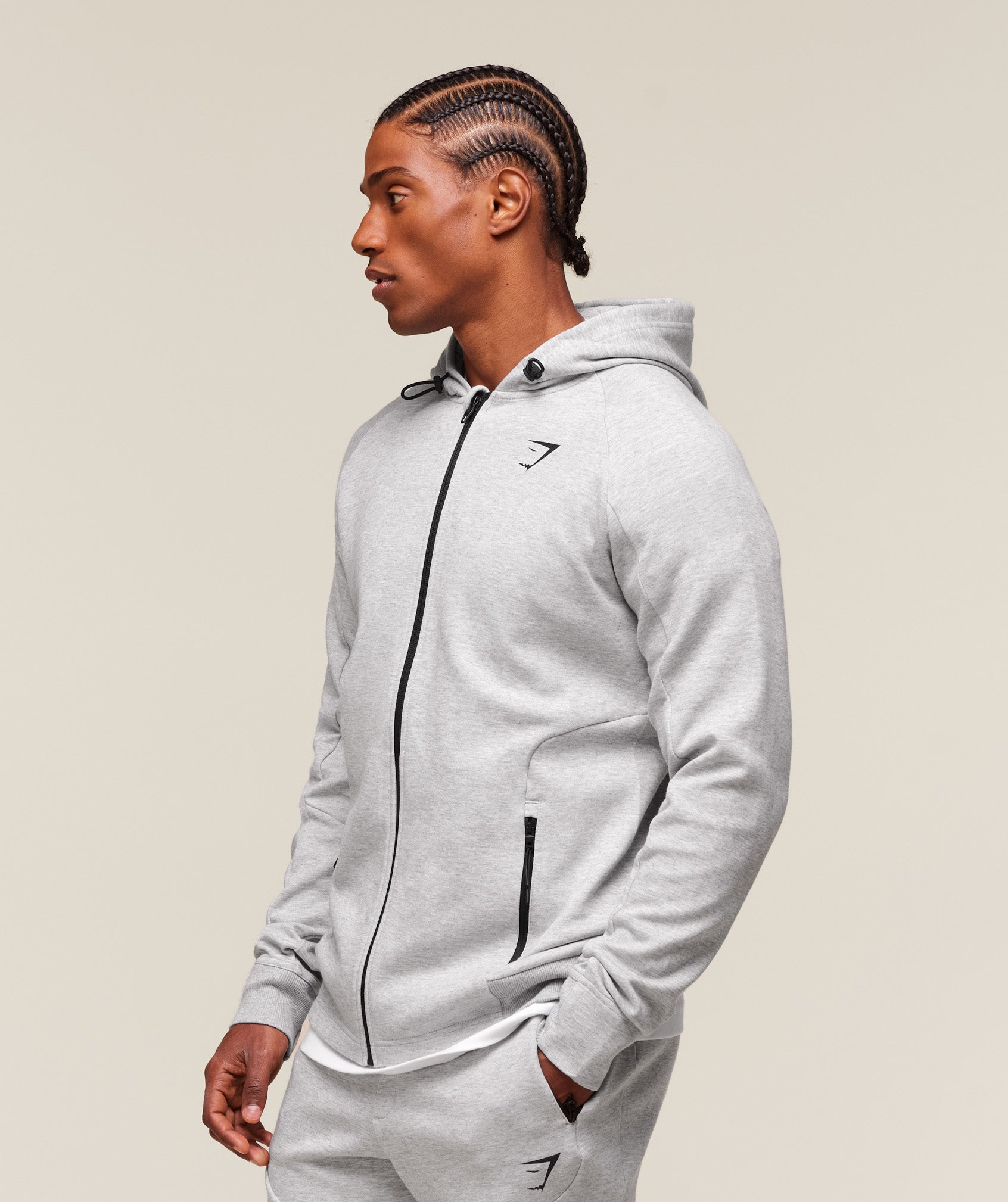 Gymshark Interlock Tech Zip Up Hoodie - Light Grey Core Marl