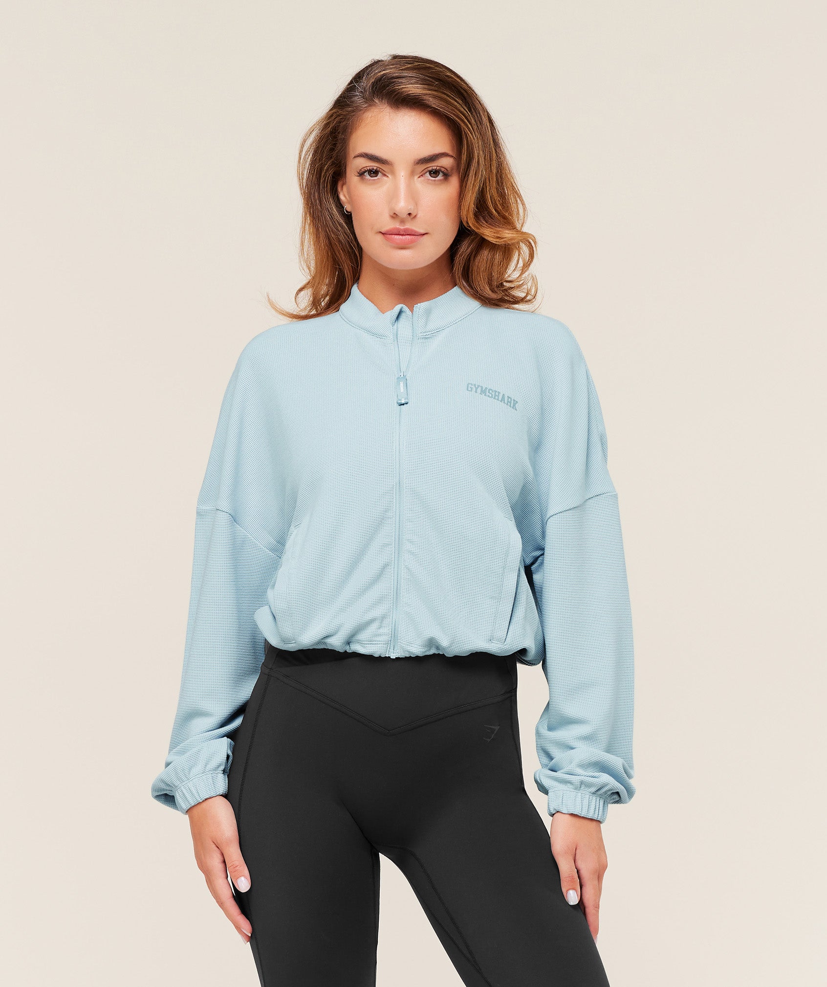 Gymshark Waffle Midi Zip Up Jacket - Smoke Blue