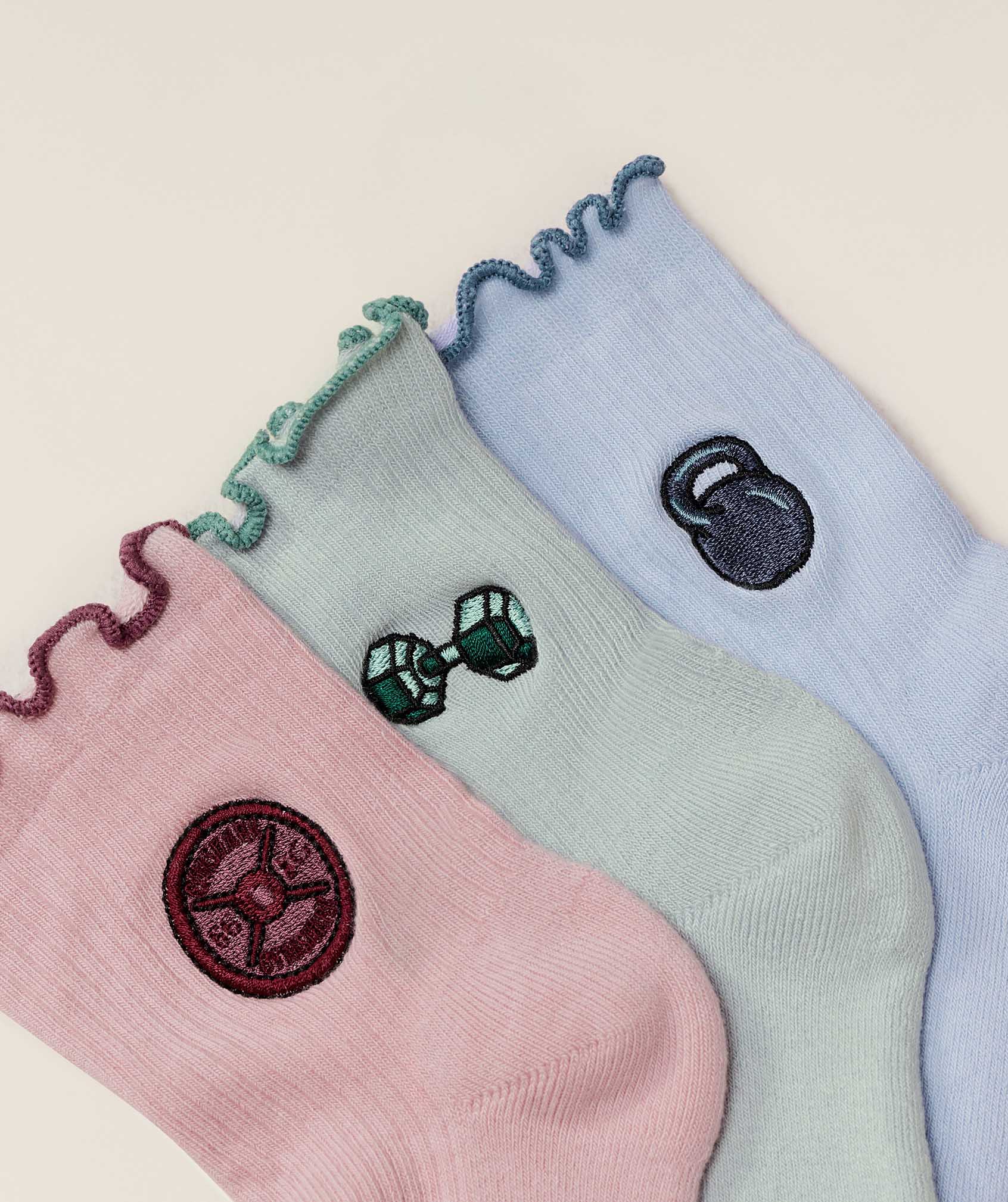 Gymshark Weight Doodle Graphic Frill Midi 3pk - Cloud Pink/Smoke Blue/Peri Blue