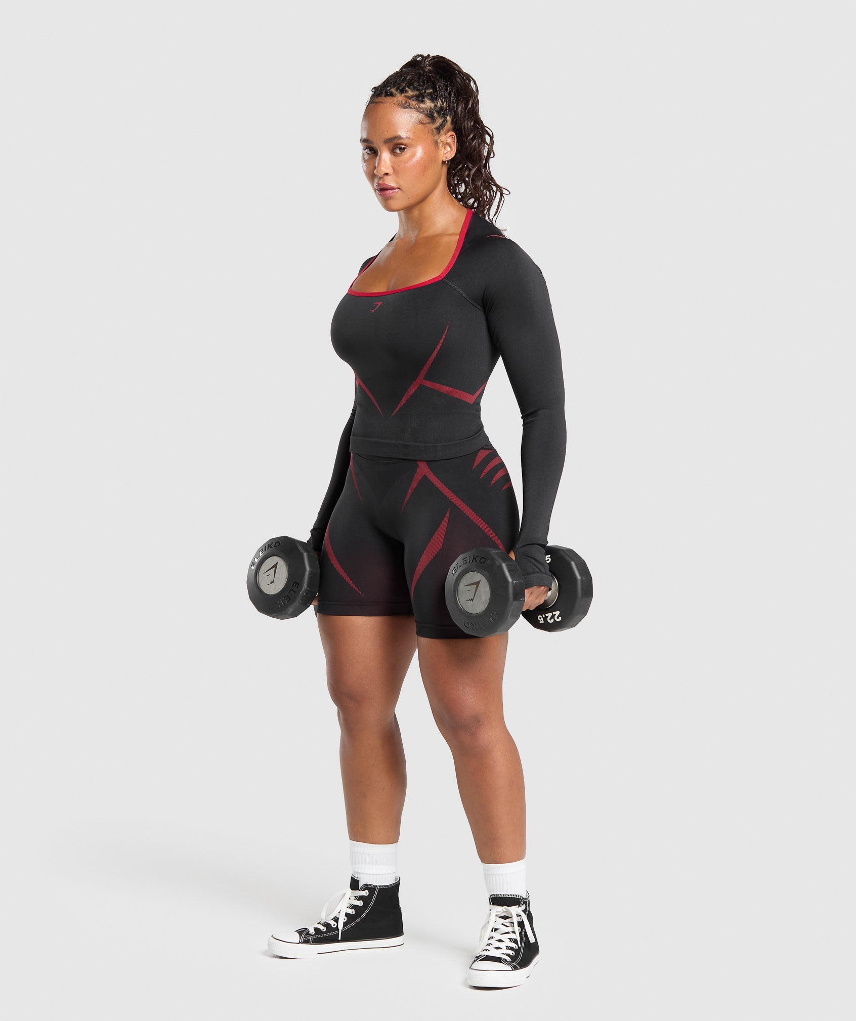 Gymshark Apex Lift Seamless Long Sleeve Crop Top - Black/Carmine Red
