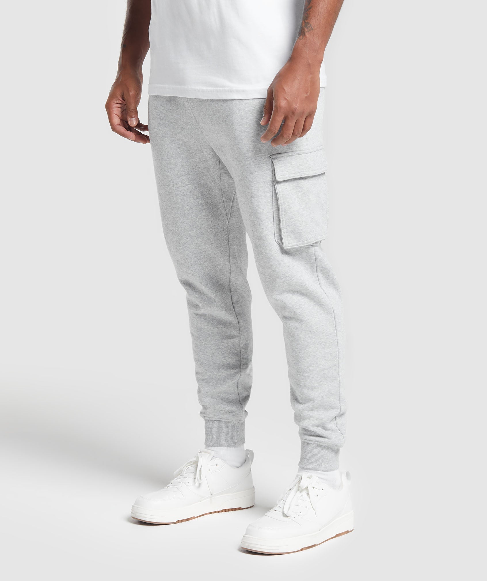 Gymshark Crest Cargo Joggers - Light Grey Core Marl
