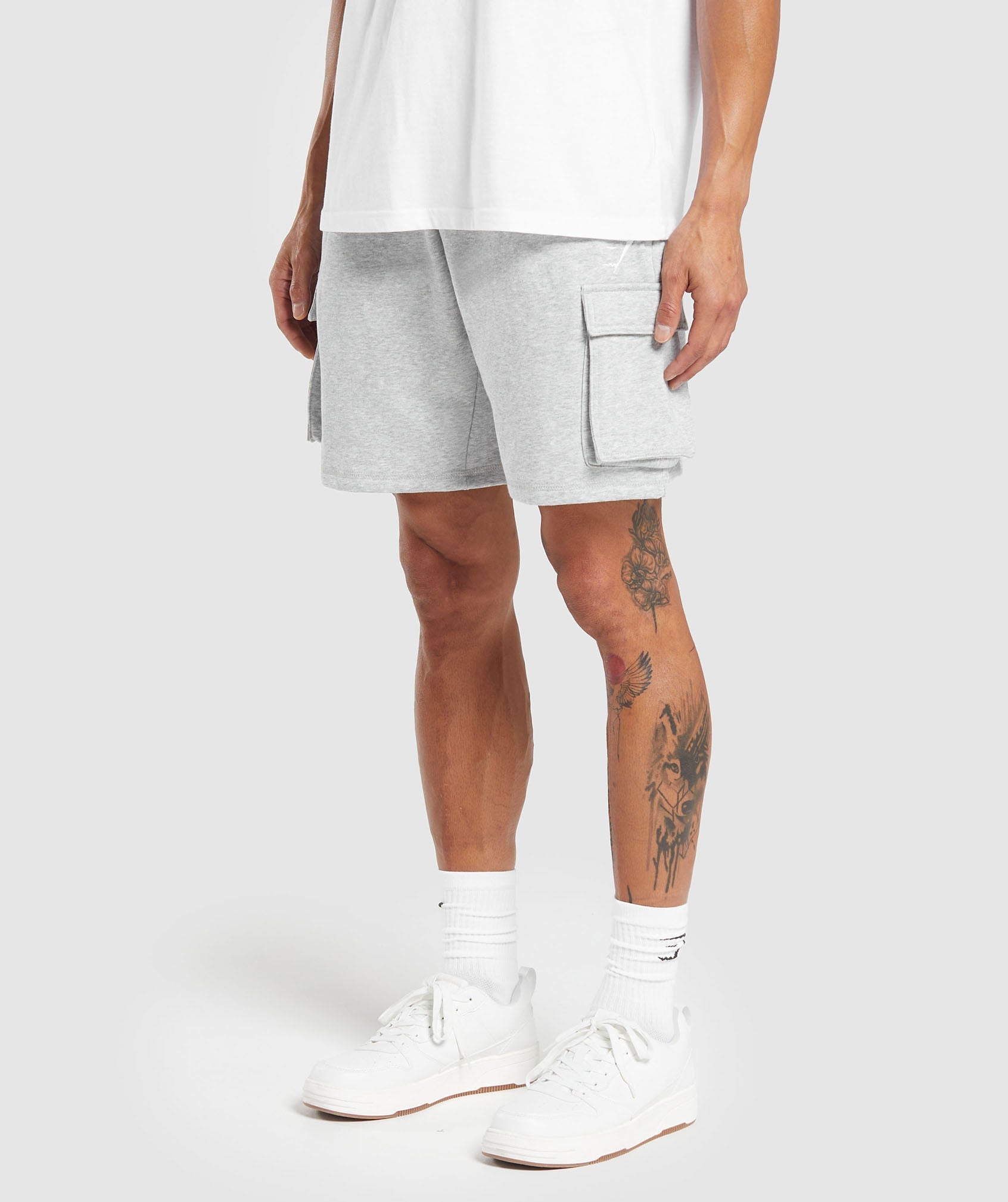 Gymshark Crest Cargo Shorts - Light Grey Core Marl