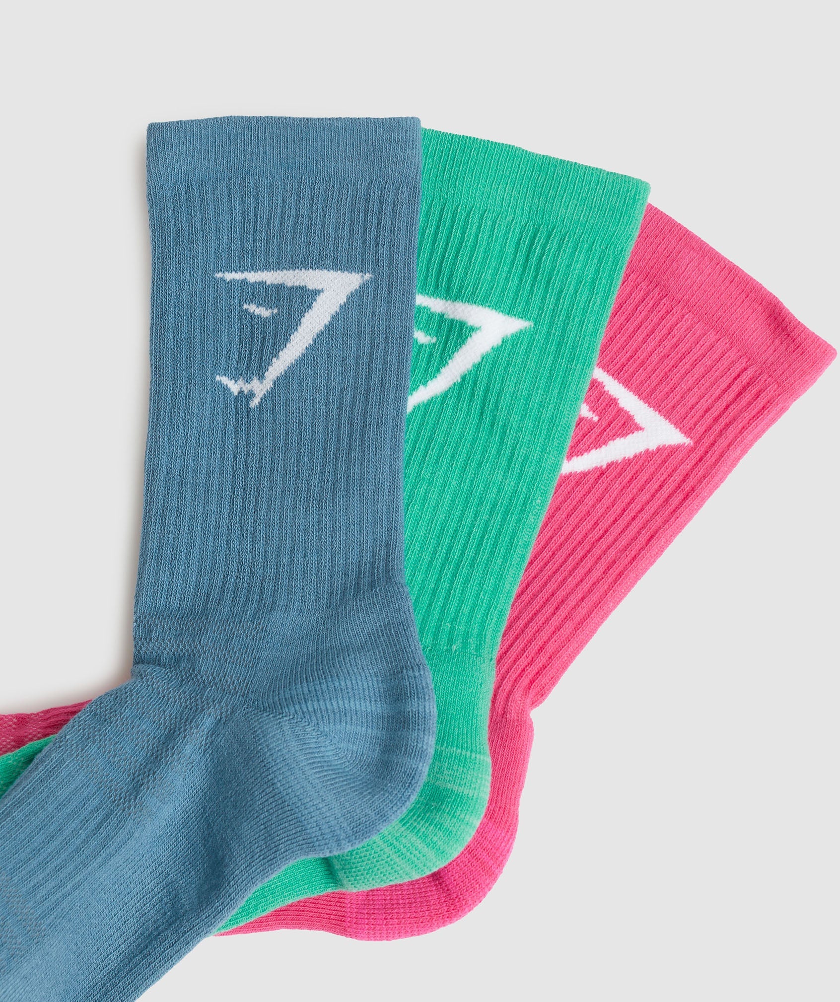 Gymshark Crew Socks 3pk - Blue/Green/Fuchsia