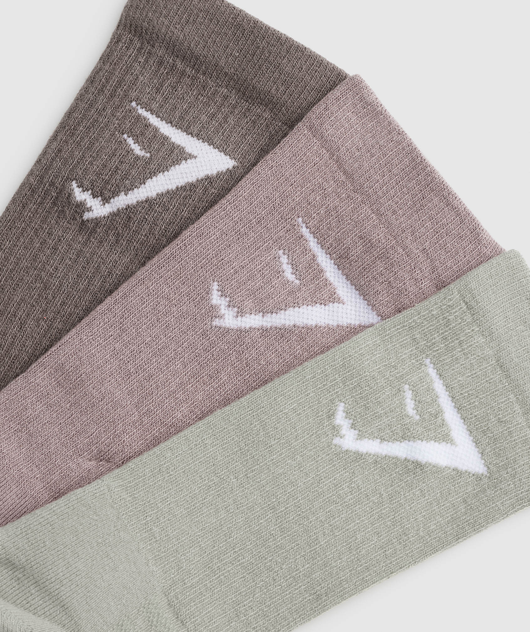 Gymshark Crew Socks 3pk - Camo Brown/Washed Mauve/Stone Grey
