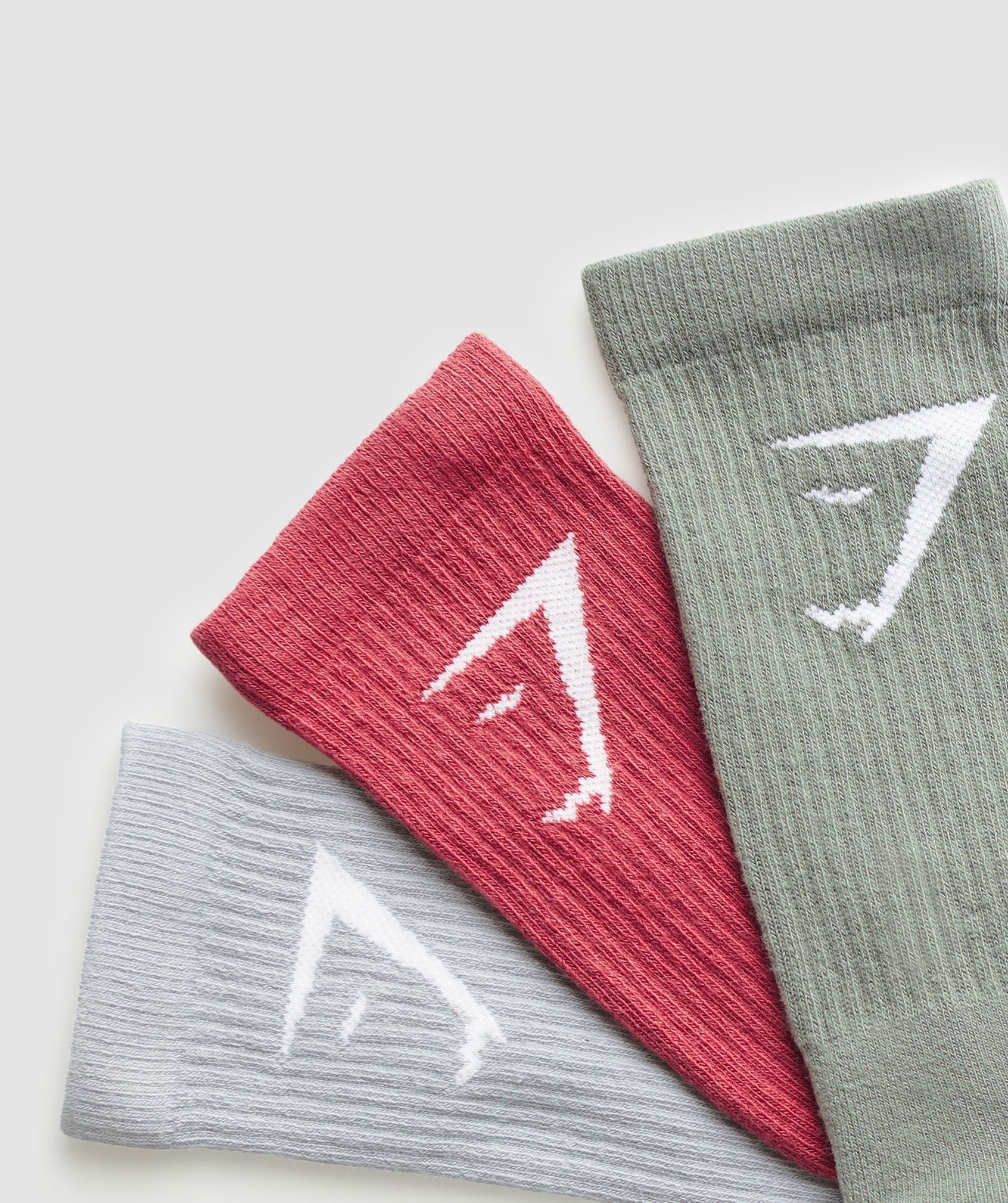 Gymshark Crew Socks 3pk - Varsity Pink/Unit Green/Ice Grey