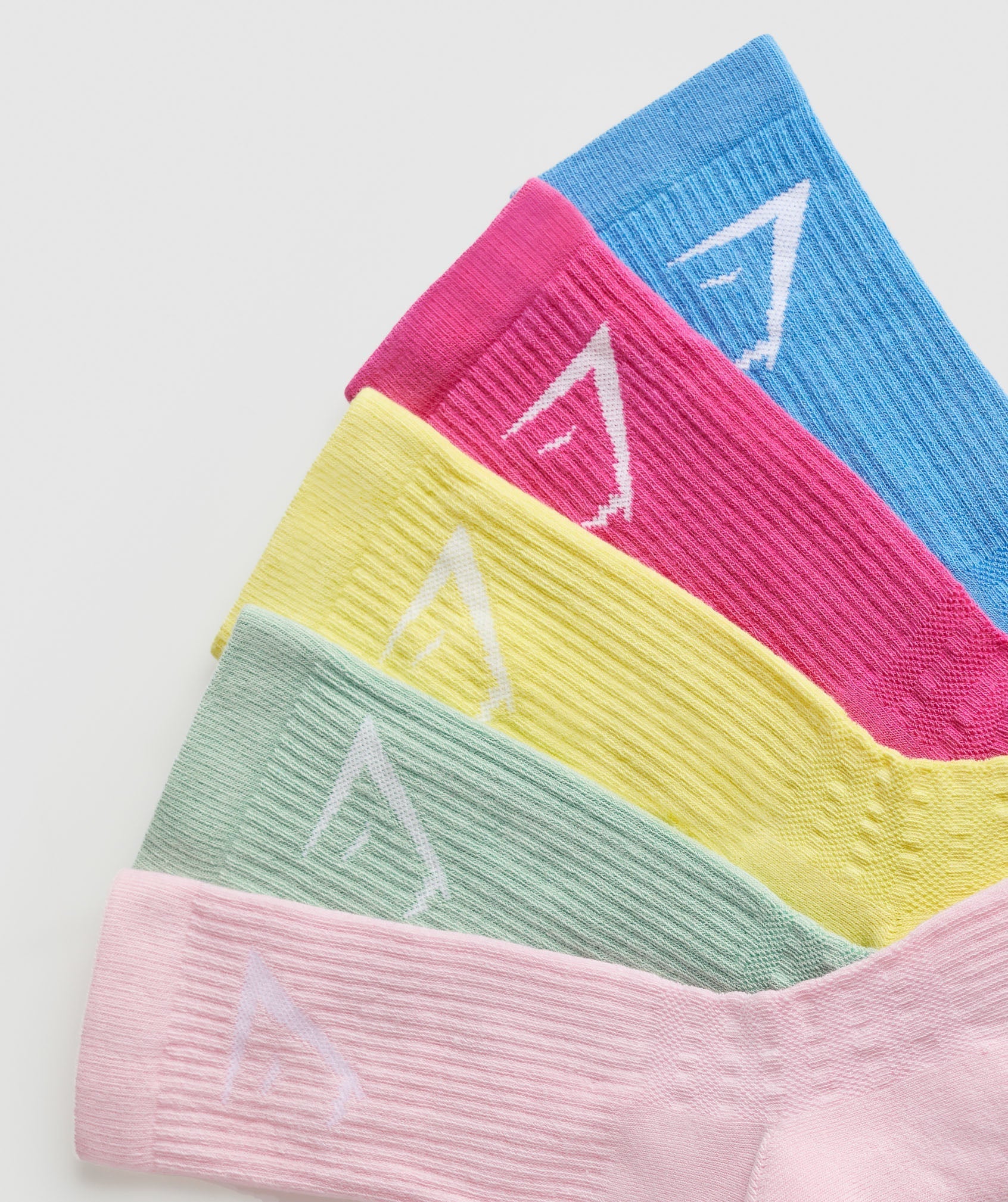 Gymshark Crew Socks 5pk - Pink/Yellow/Green/Pink/Blue