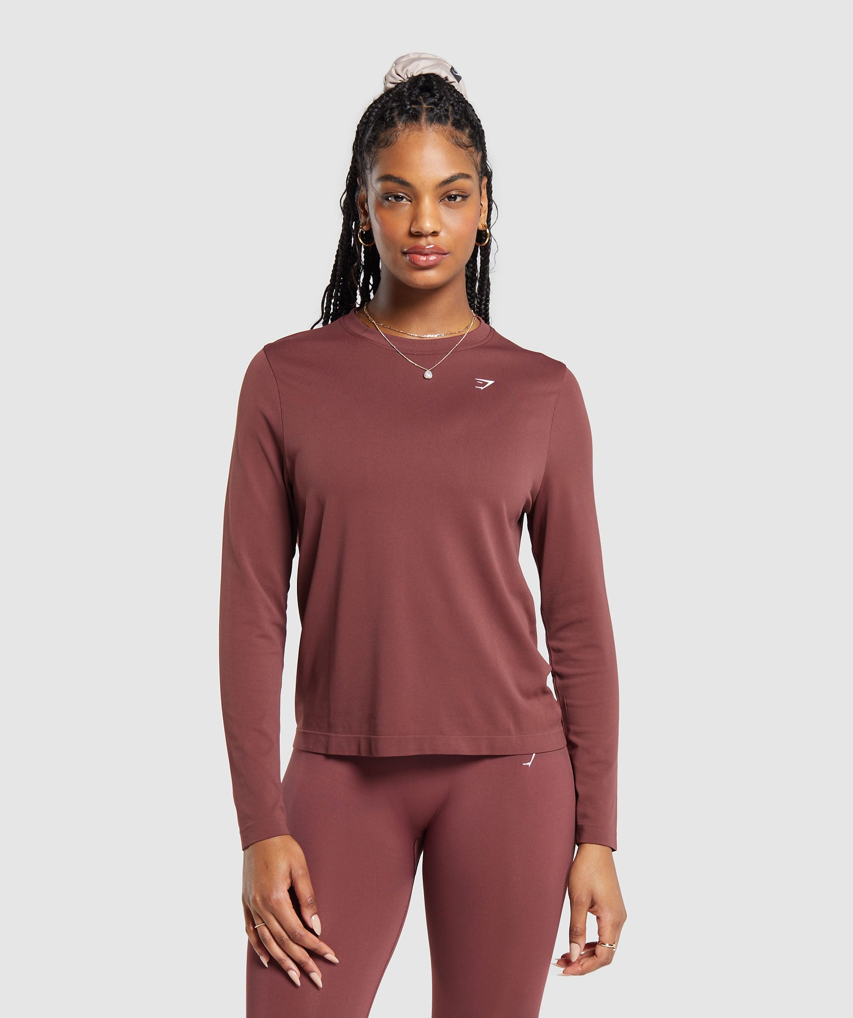 Gymshark Everyday Seamless Long Sleeve Top - Burgundy Brown