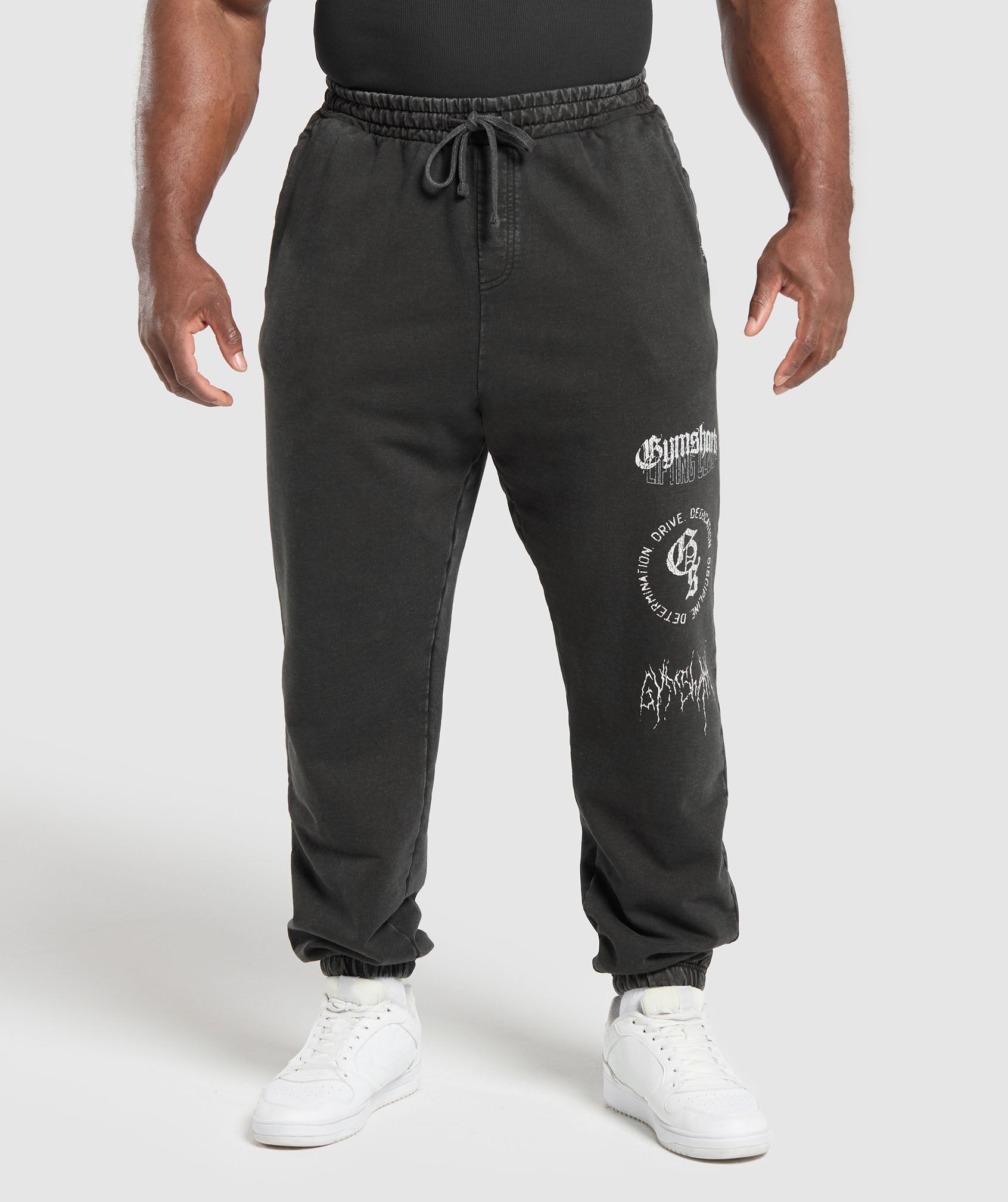 Distressed Graphic Joggers - Black Acid Wash