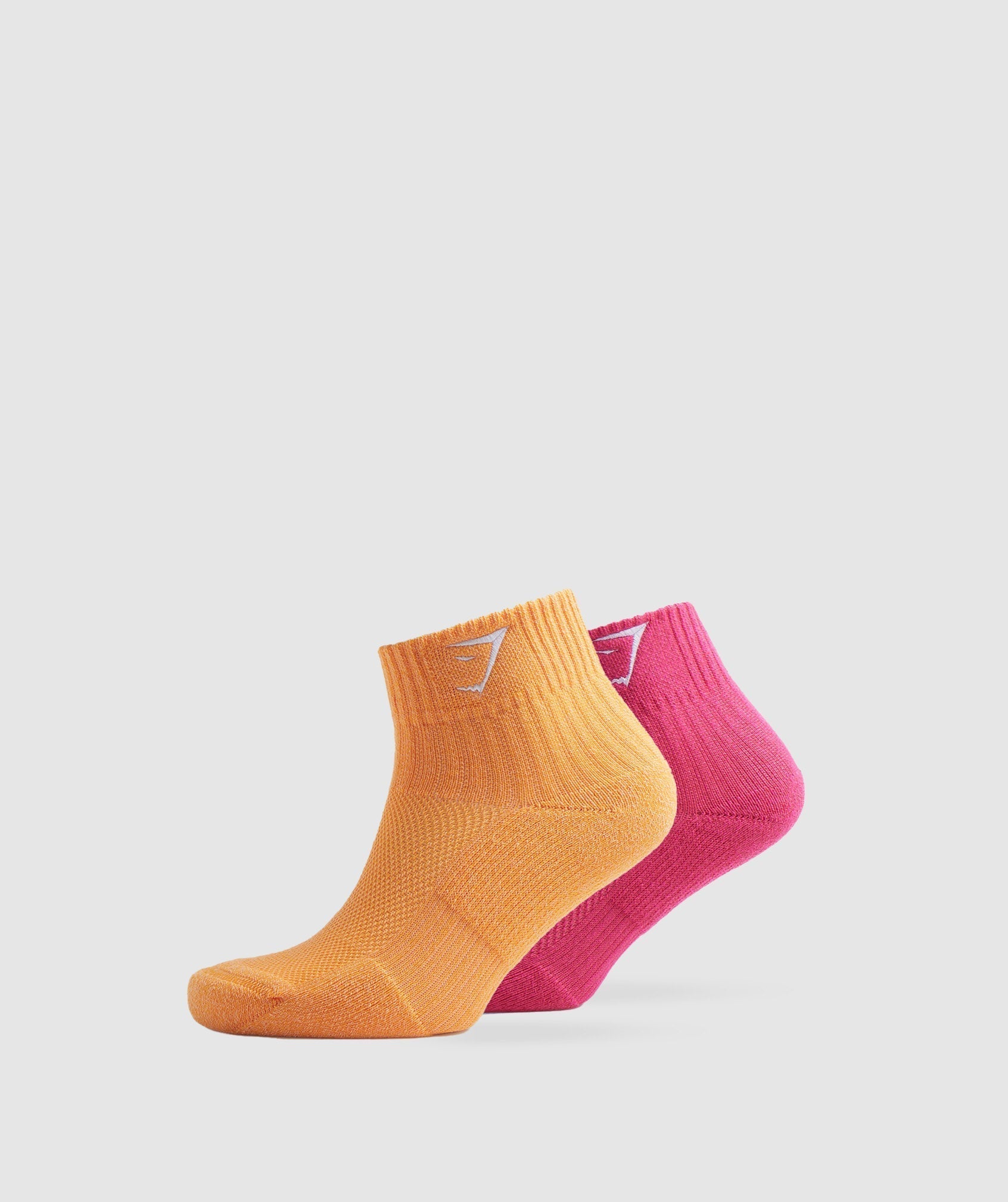 Gymshark Sharkhead Embroidered Quarter Socks 2pk - Hibiscus Pink/Apricot Orange