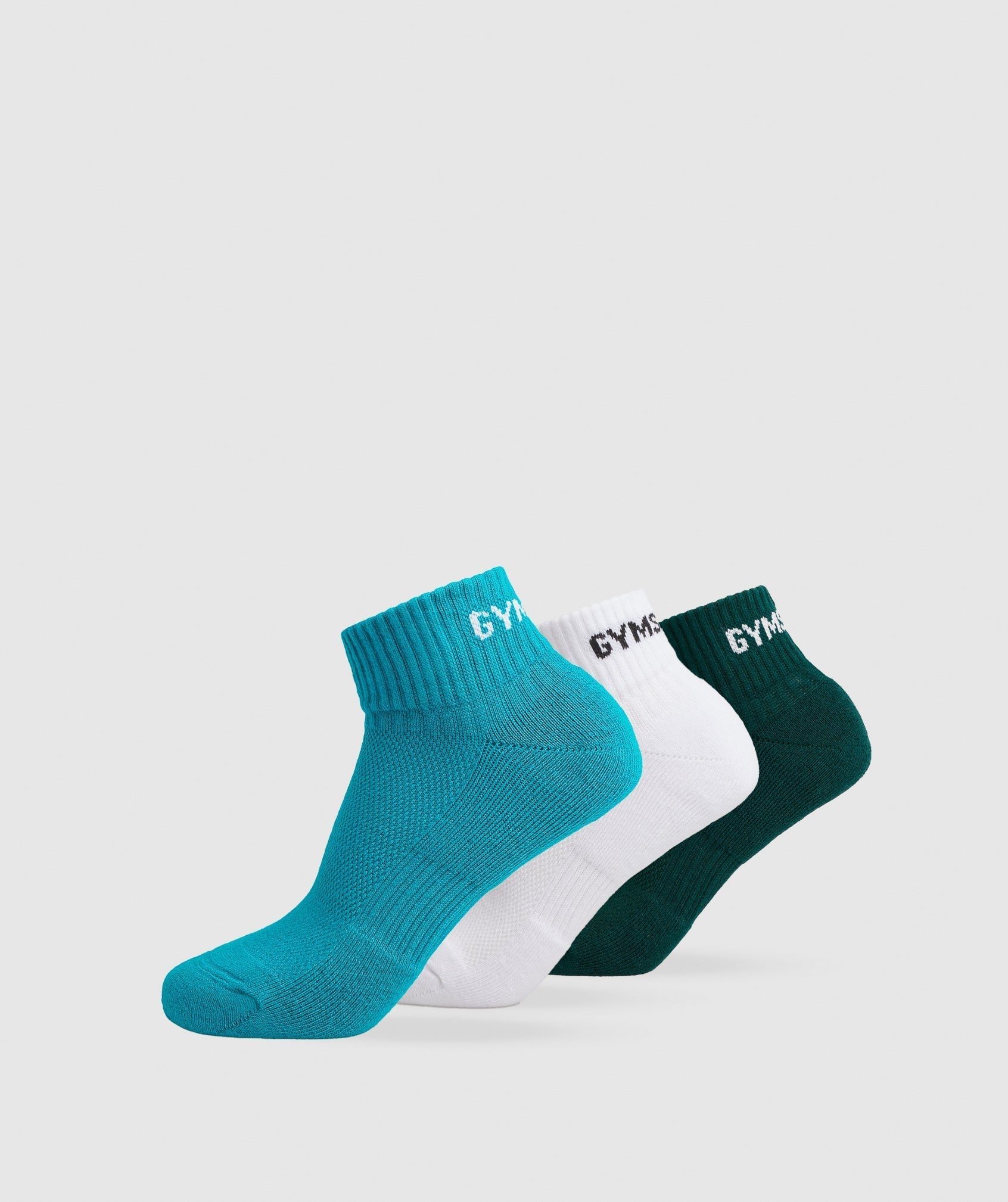Gymshark GS Jacquard Quarter Socks 3pk - Forest Green/White/Seafoam Blue