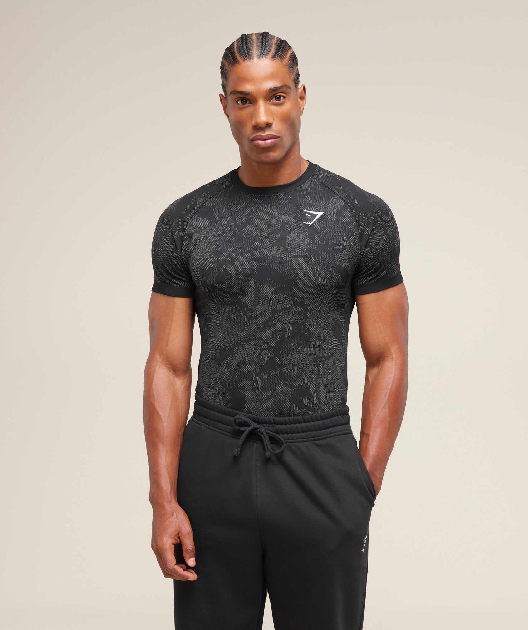 Gymshark Geo Seamless T-Shirt - Black/Charcoal Grey