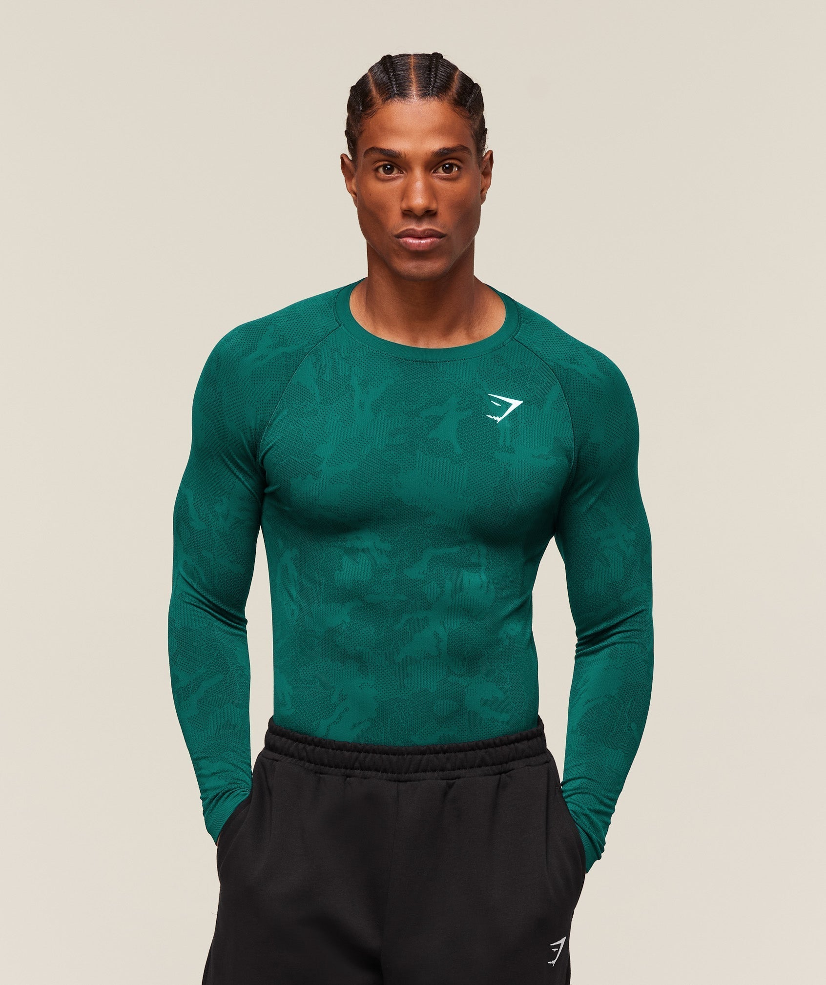 Gymshark Geo Seamless Long Sleeve T-Shirt - Motivate Teal/Strong Teal