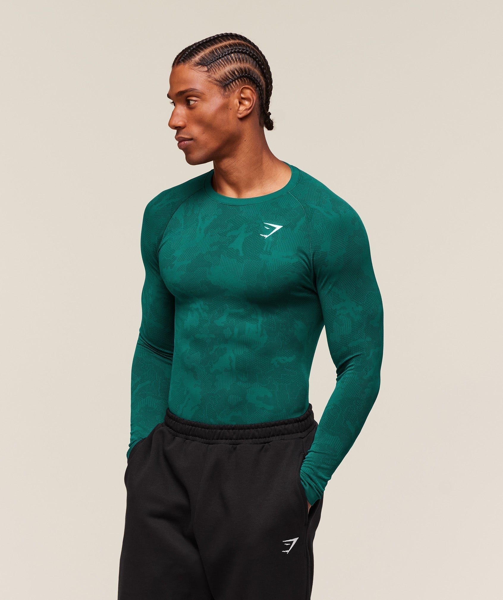 Gymshark Geo Seamless Long Sleeve T-Shirt - Motivate Teal/Strong Teal
