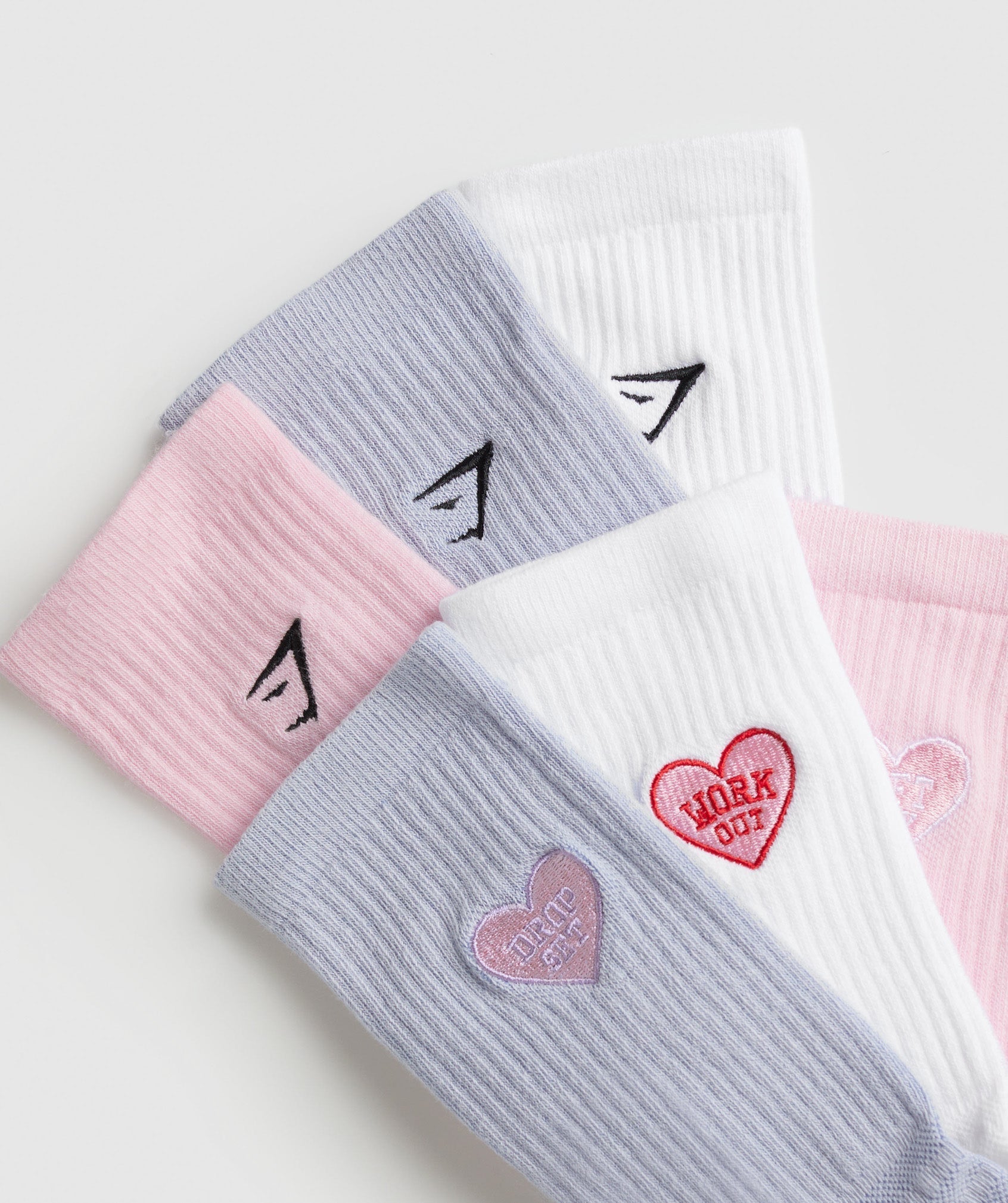 Gymshark GFX 3pk Crew Socks - White/Silver Lilac/Dolly Pink