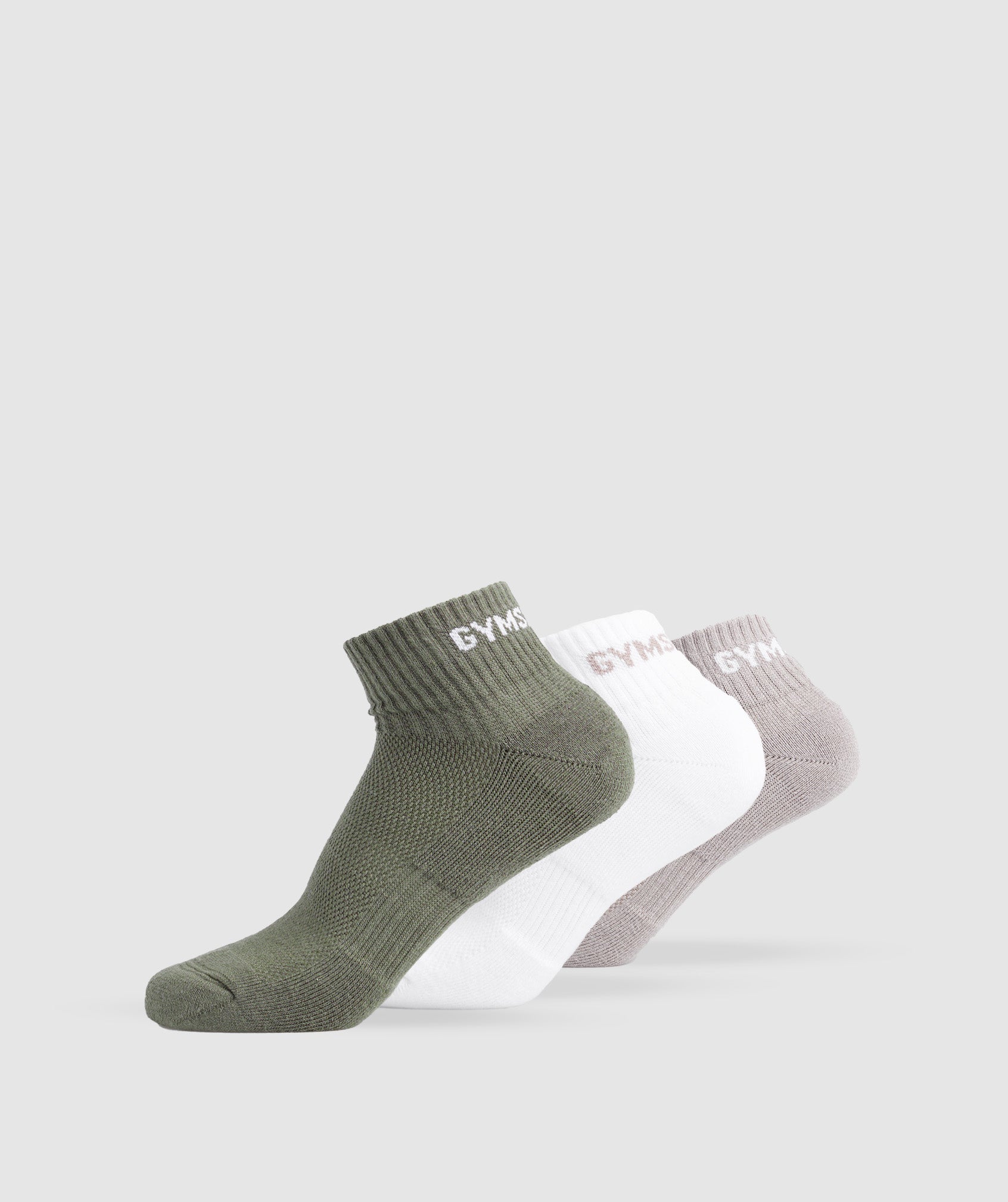 Gymshark Jacquard Quarter Socks 3pk - Olive/White/Modern Blush Pink