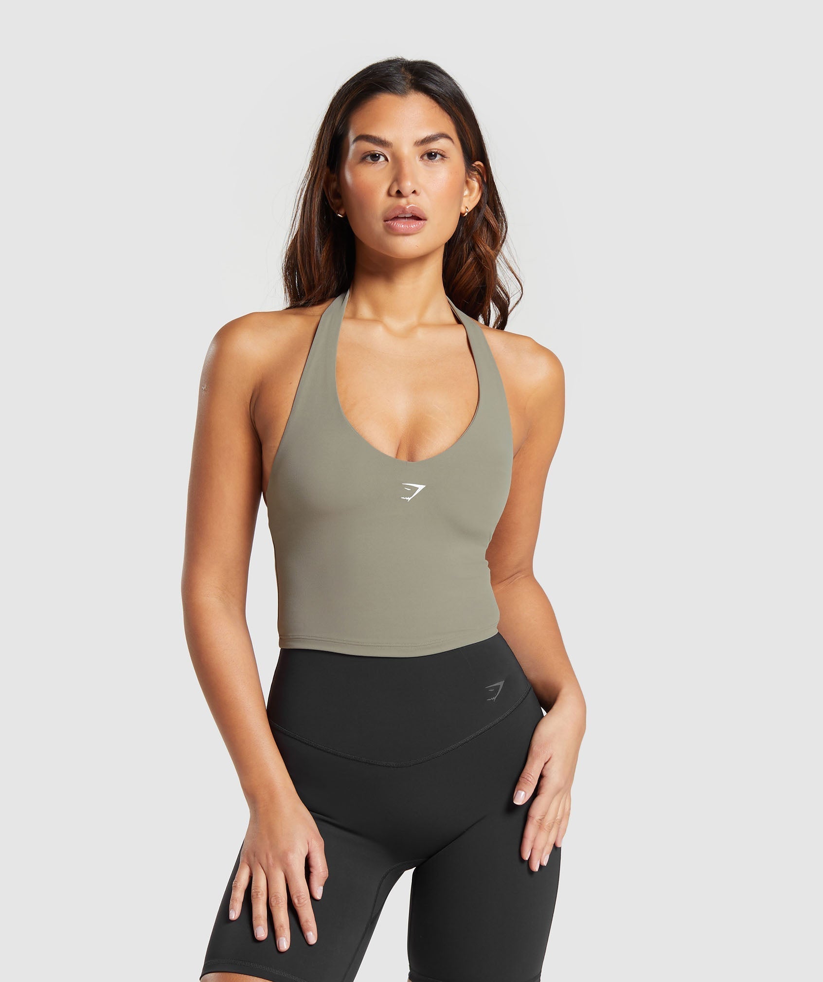 Gymshark Halter Neck Cami with Shelf - Linen Brown