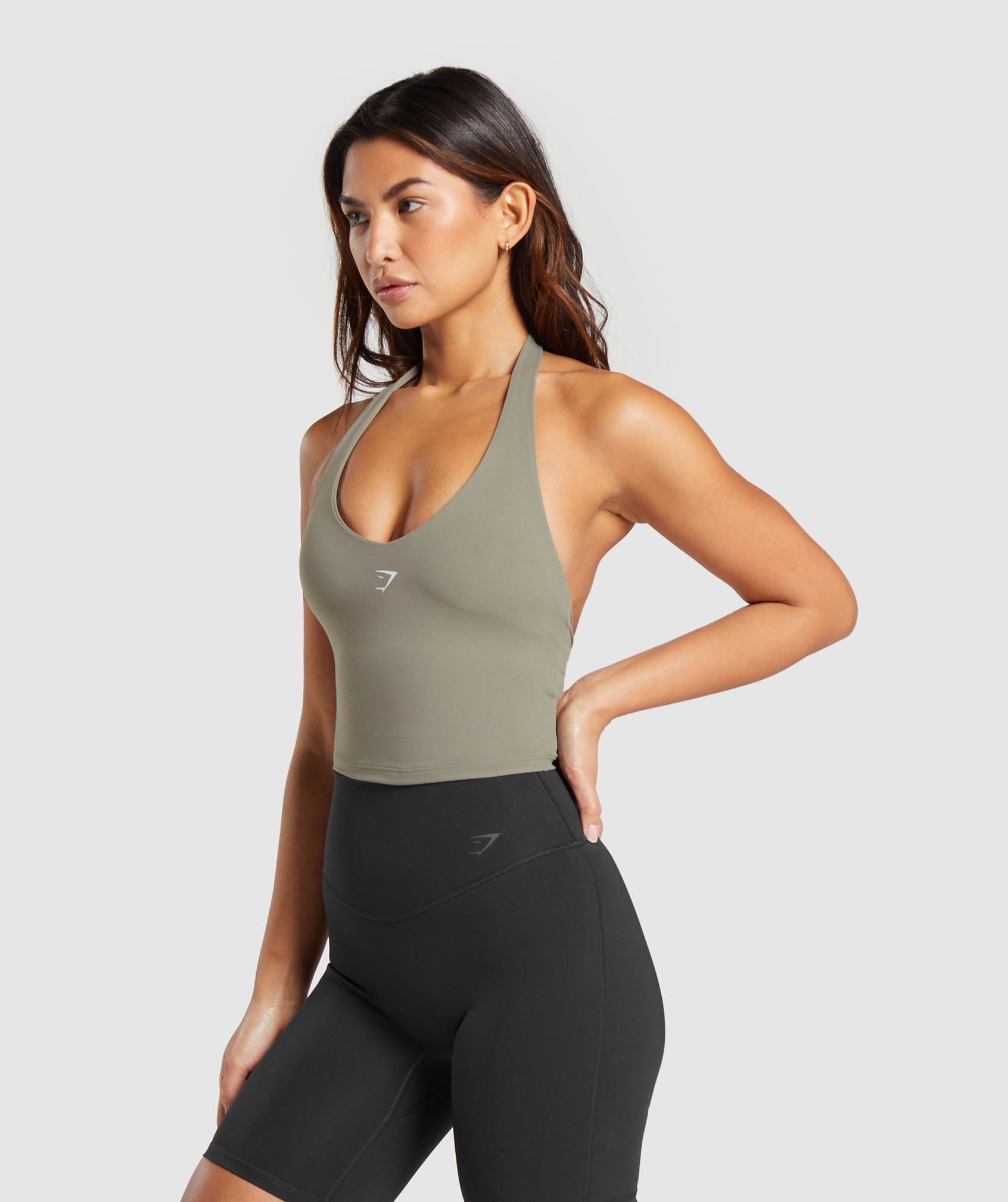Gymshark Halter Neck Cami with Shelf - Linen Brown