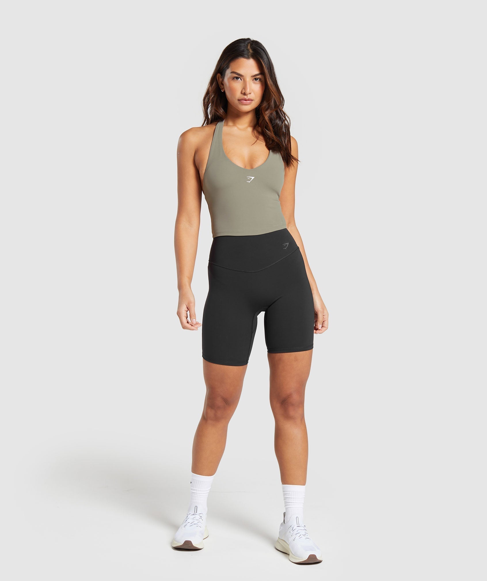 Gymshark Halter Neck Cami with Shelf - Linen Brown