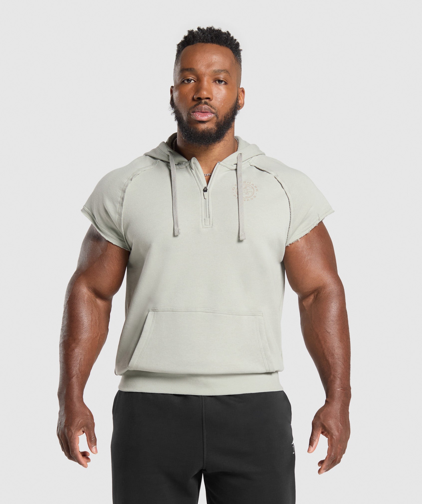 Gymshark Legacy 1/4 Zip Cap Sleeve Hoodie - Stone Grey