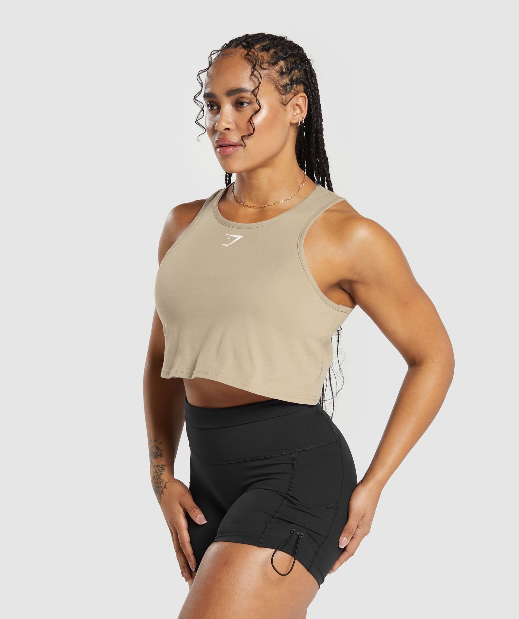 Gymshark Lifting Essential Cotton Crop Tank - Sand Brown