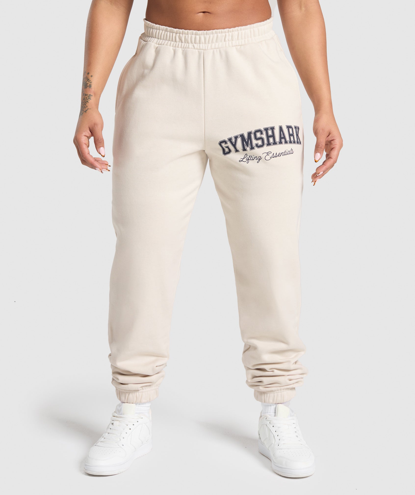 Lifting Essentials Graphic Brushed Oversized Joggers - Oat White