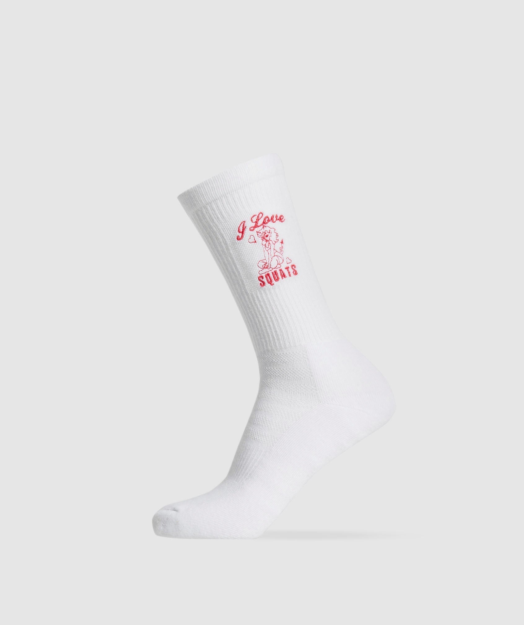 Gymshark Love Squats Graphic Crew Sock Single - White/Jamz Red