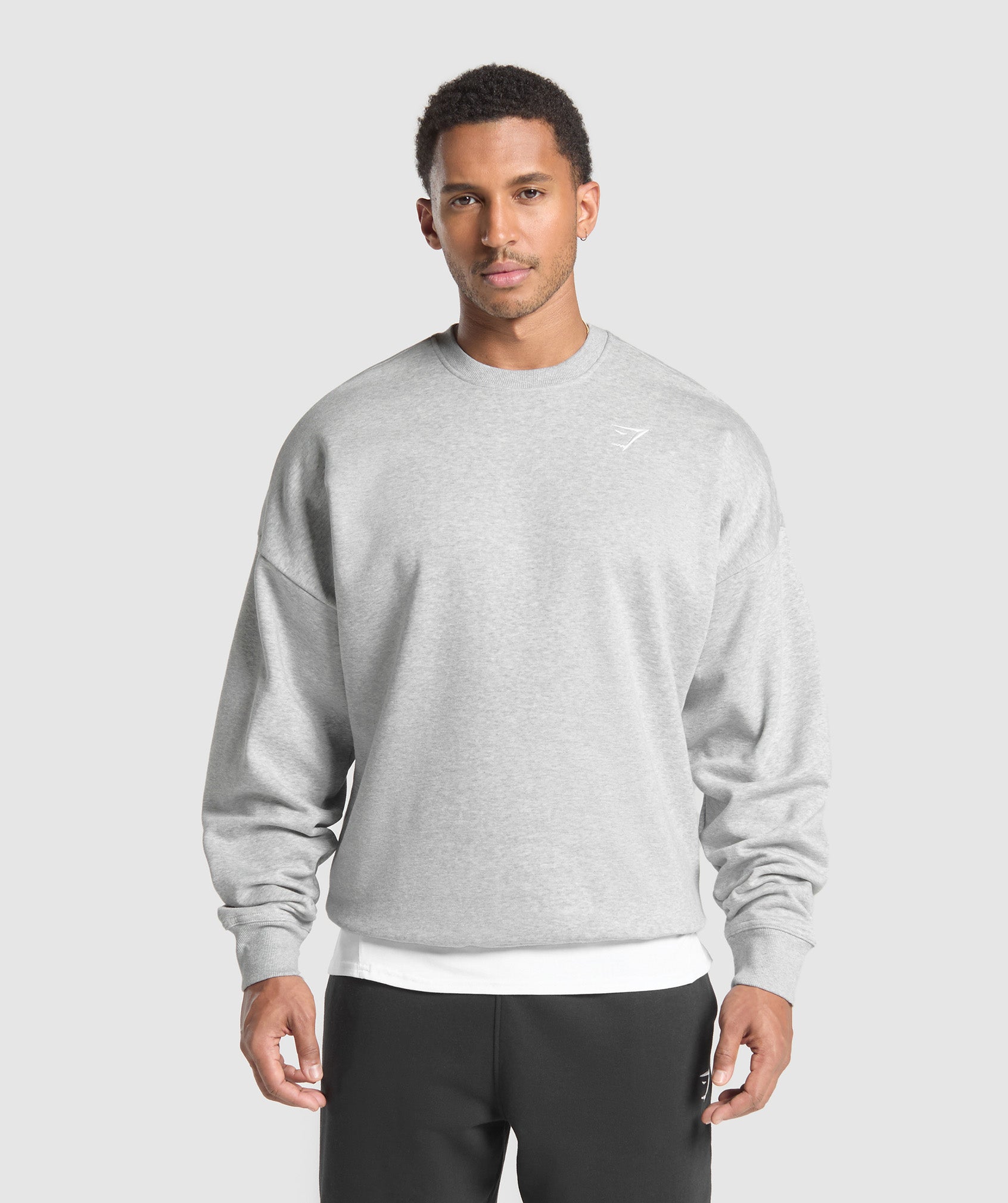 Gymshark Oversized Crest Crew - Light Grey Core Marl