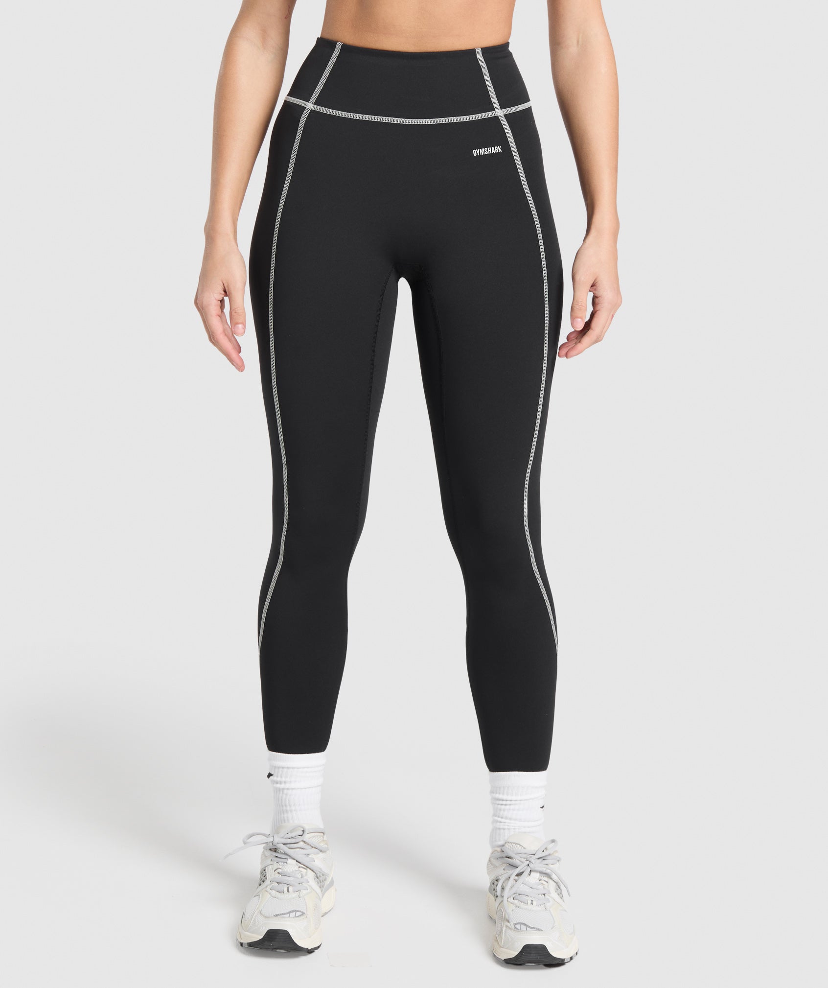 Gymshark Retro Contrast Stitch Leggings - Black/Light Grey