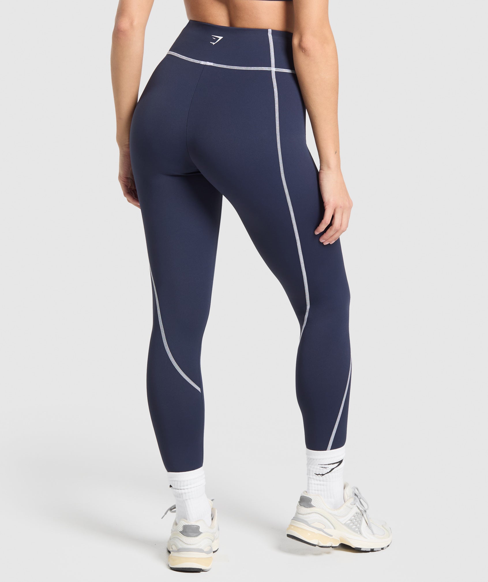 Retro Contrast Stitch Leggings - Heavy Blue/White