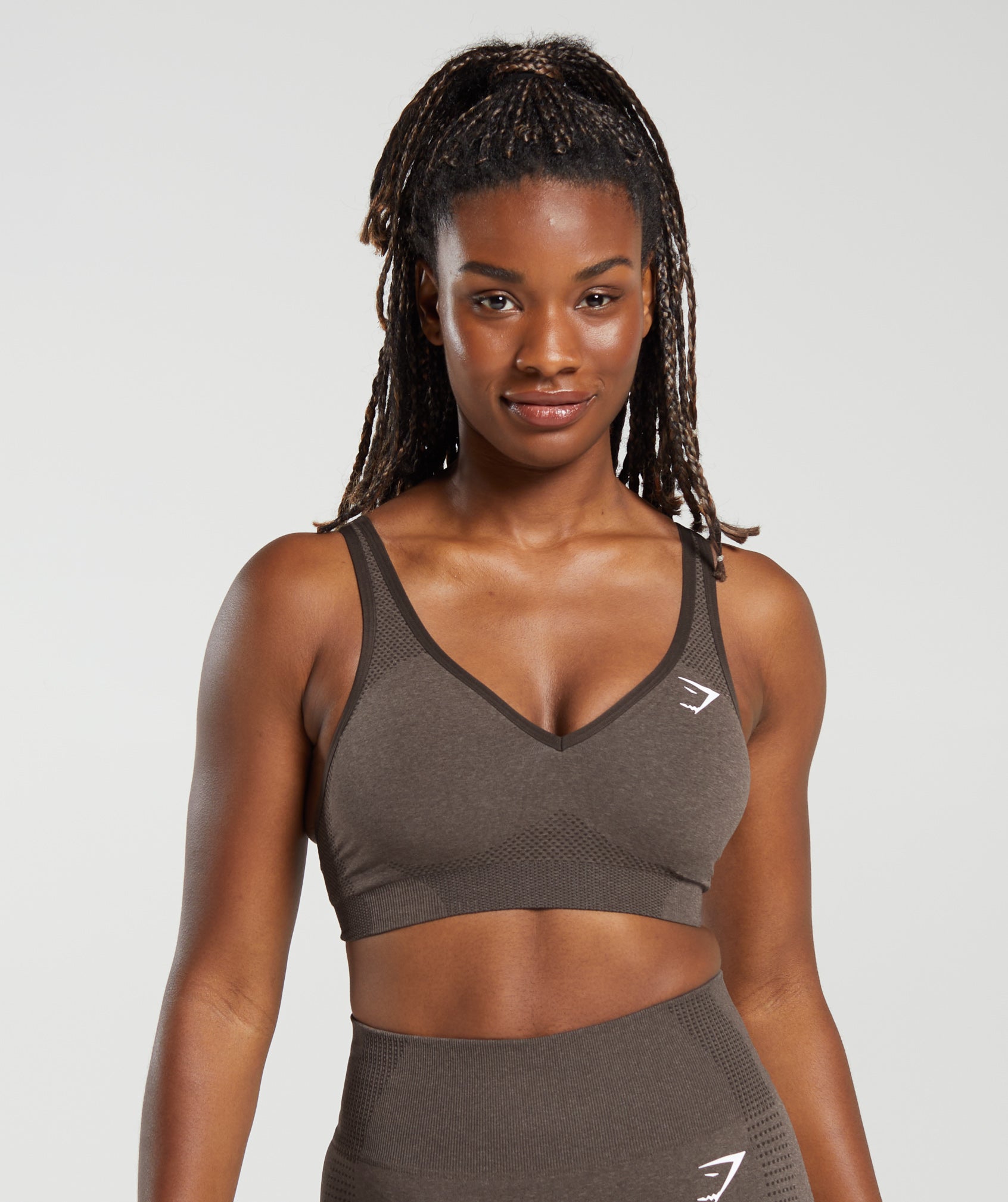 Gymshark Vital V Neck Sports Bra - Brown Marl