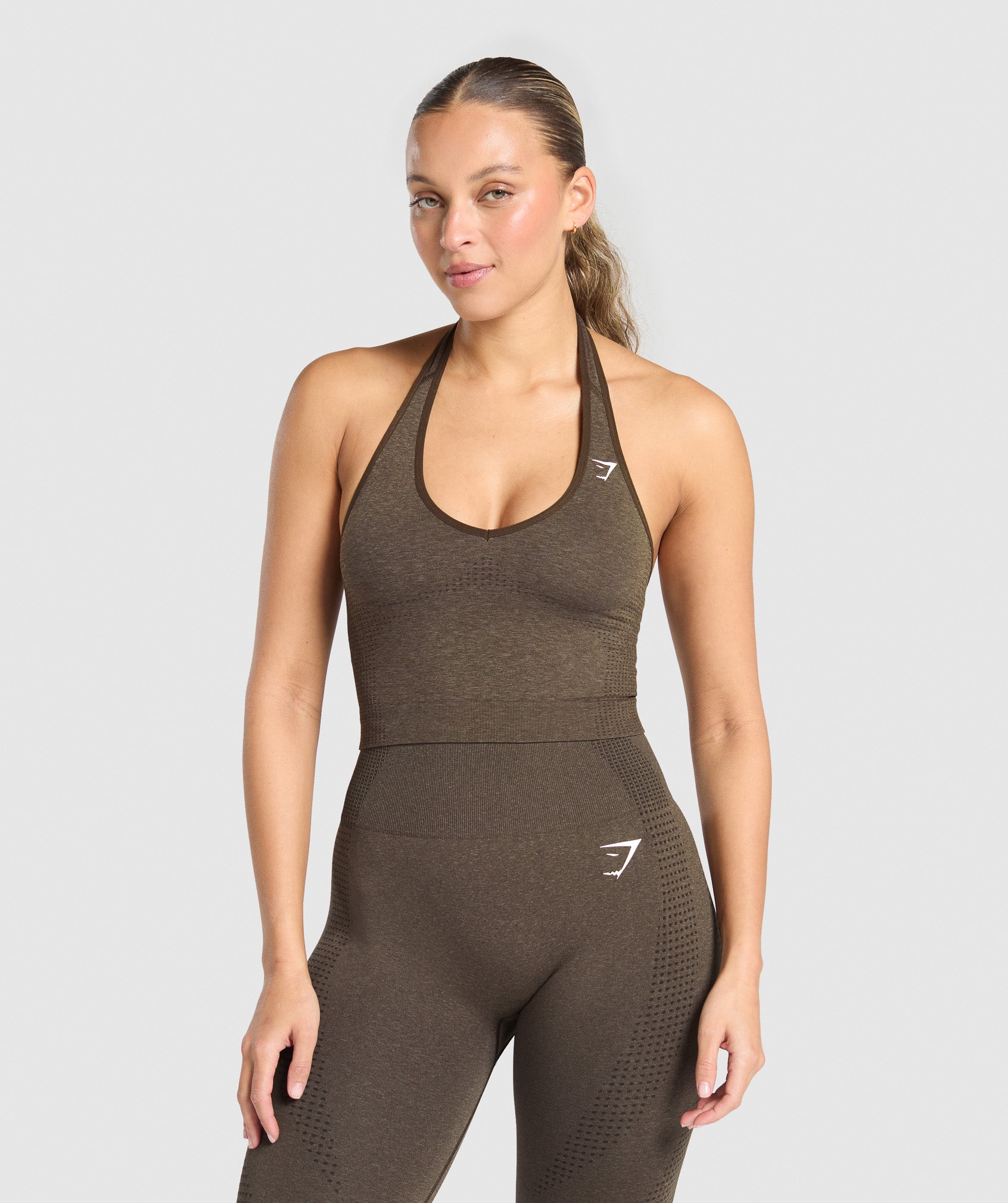 Gymshark Vital Halter Neck Tank With Shelf - Penny Brown Marl