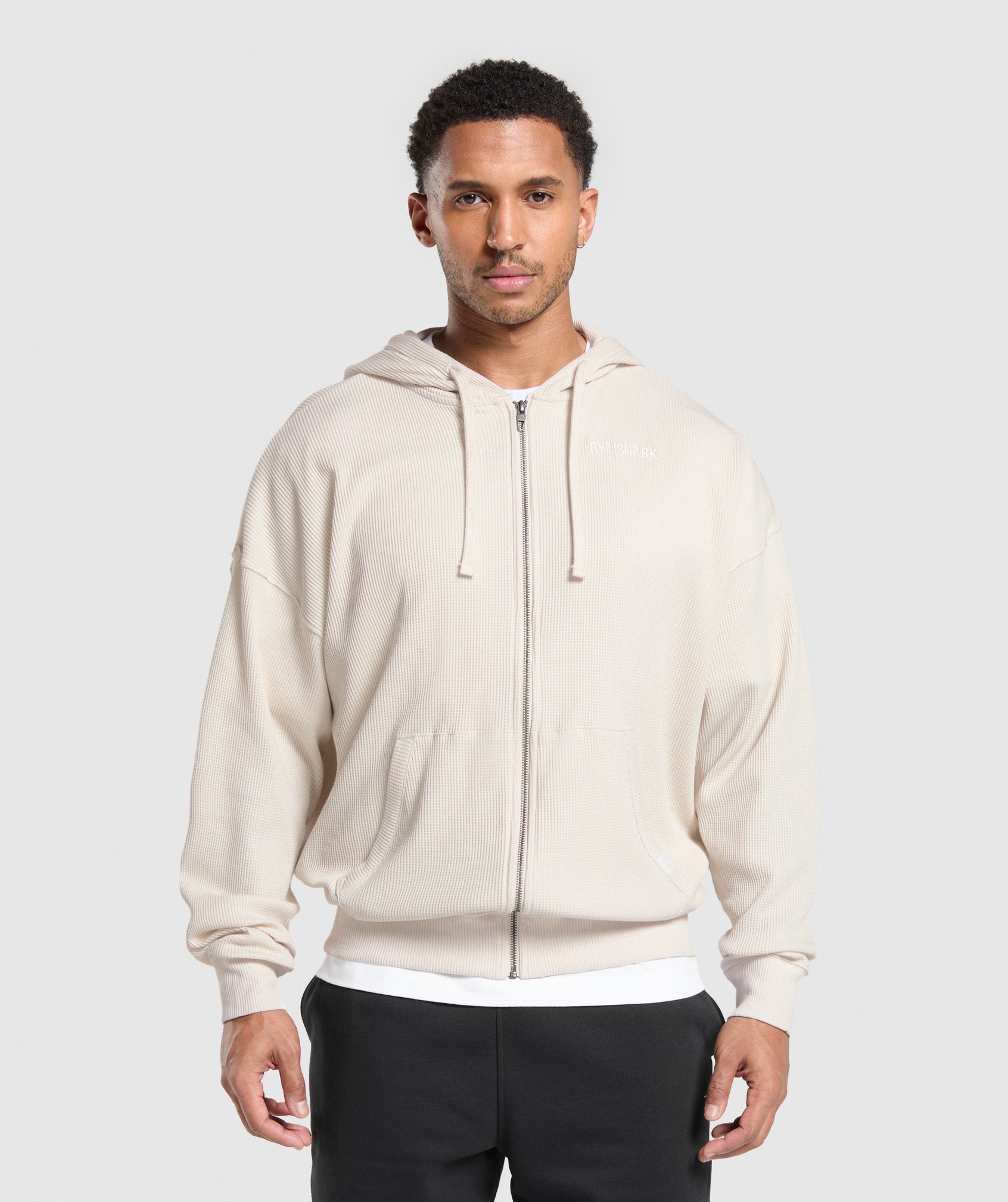 Gymshark Waffle Zip Hoodie - Oat White