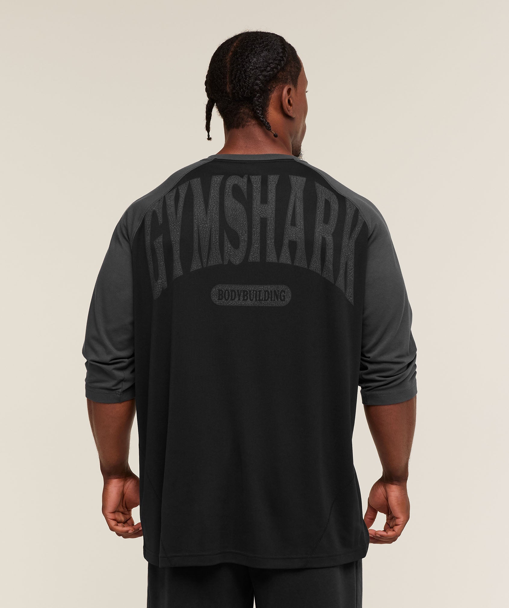 Bodybuilding 1/3 Long Sleeve Graphic T-Shirt - Metal Grey/Black