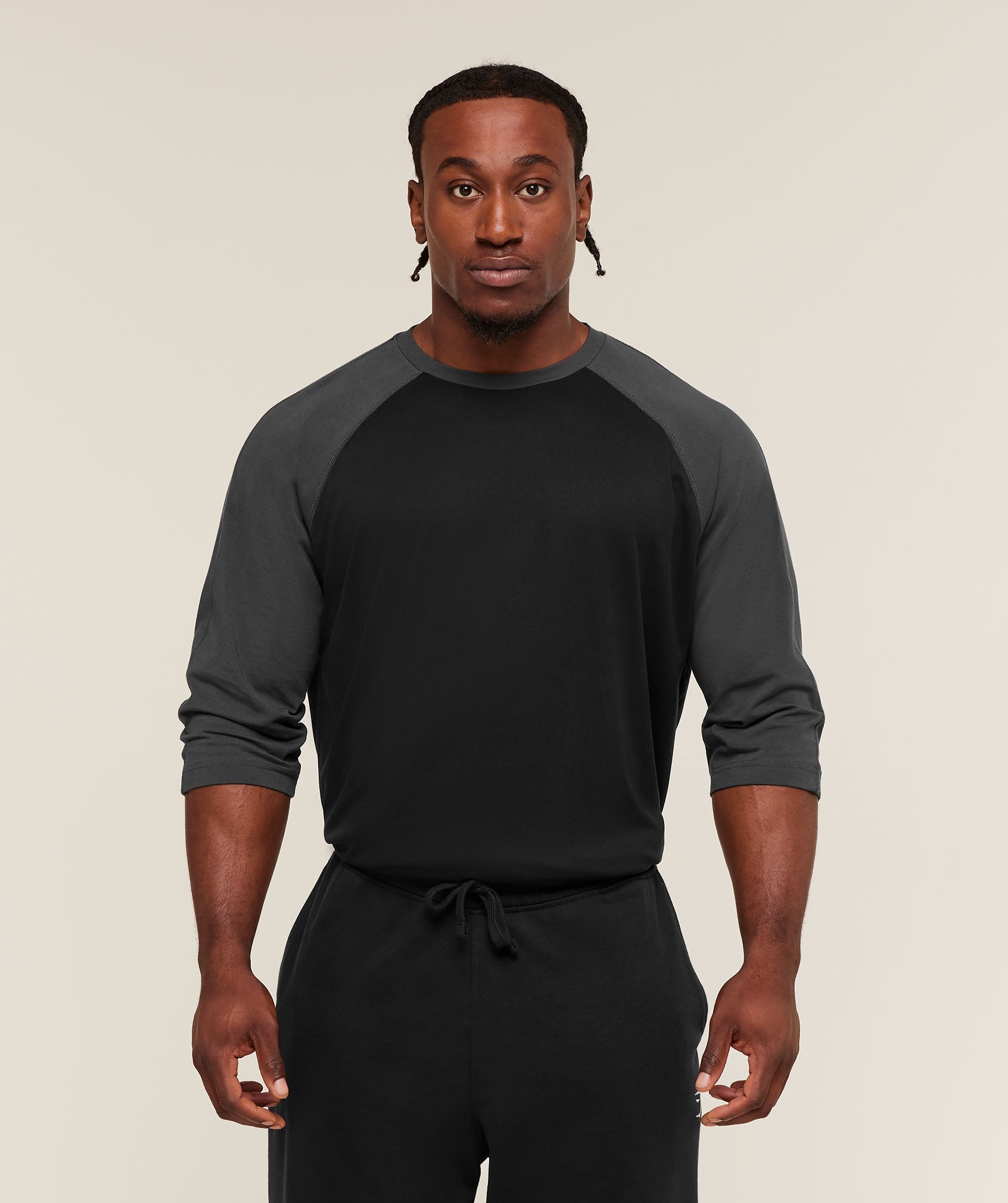 Bodybuilding 1/3 Long Sleeve Graphic T-Shirt - Metal Grey/Black