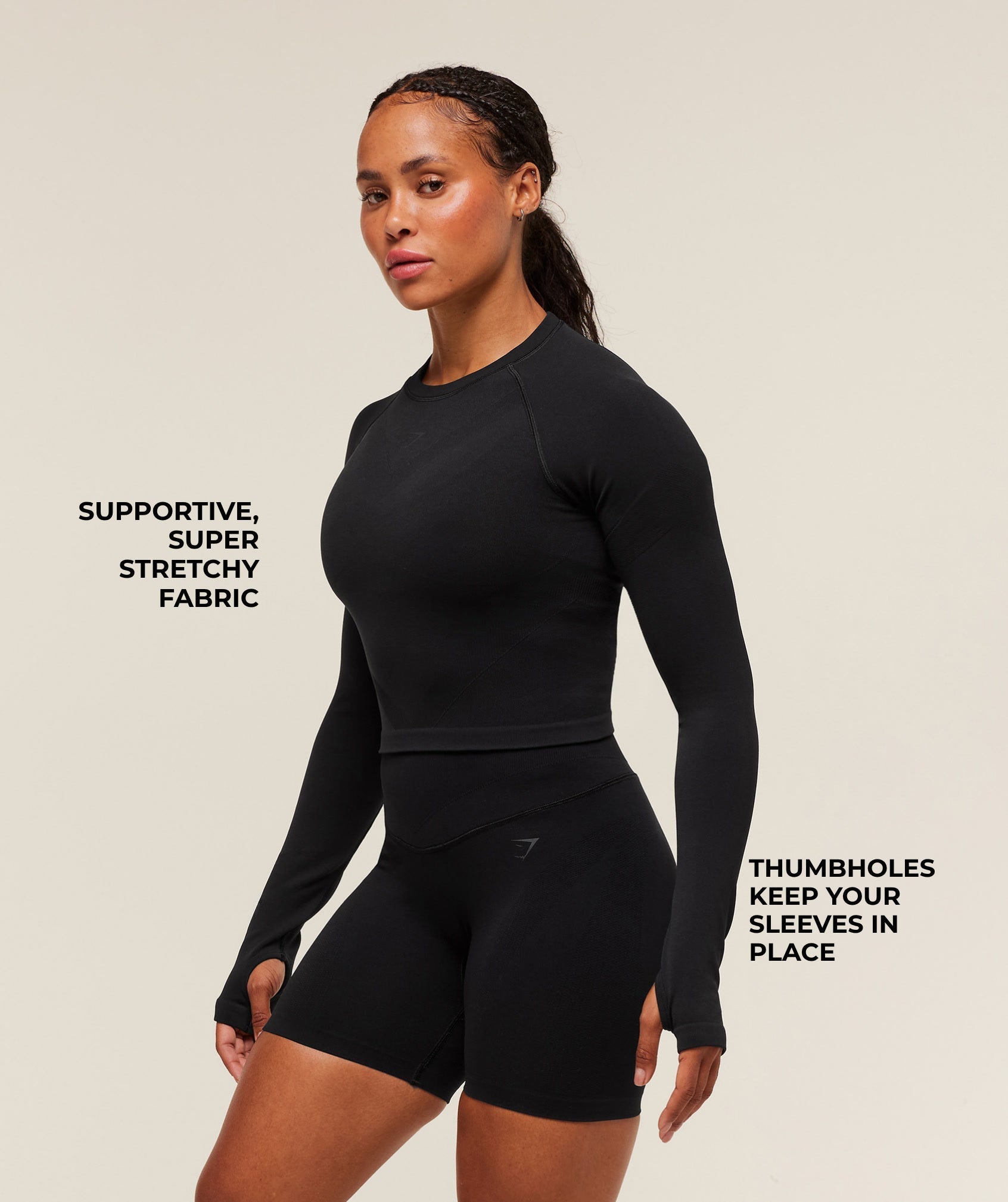 Gymshark Activate Long Sleeve Crop Top - Black