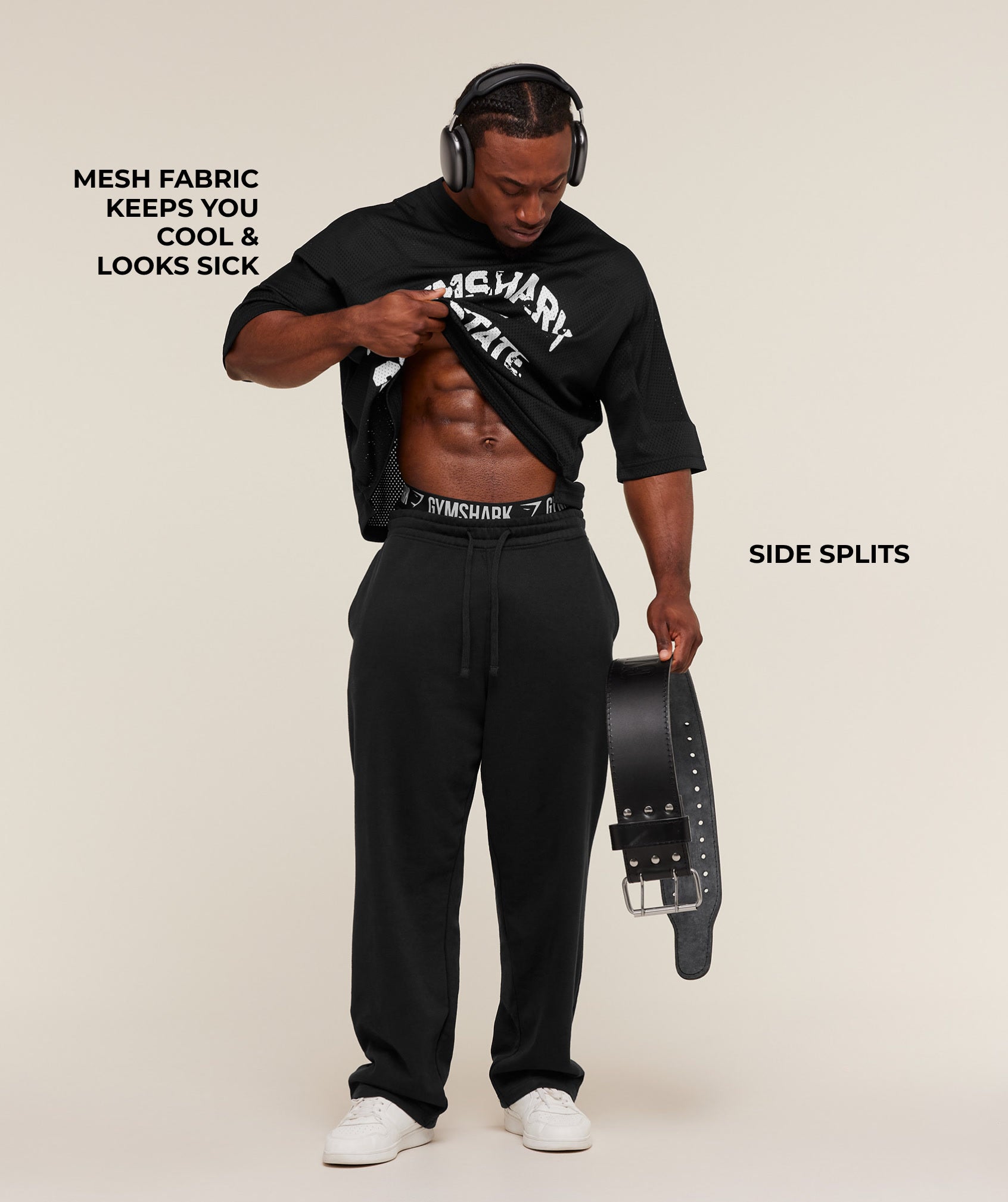 Gymshark Graphic Mesh Oversized T-Shirt - Black