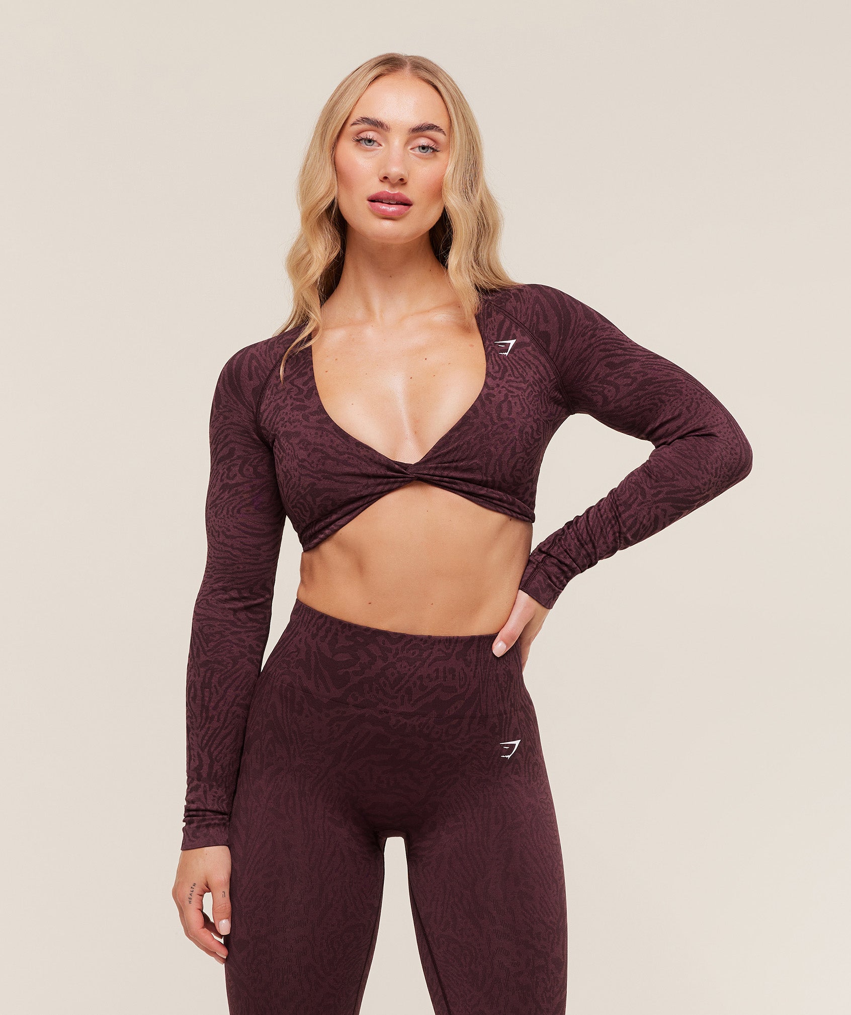 Gymshark Adapt Animal Long Sleeve Crop Top - Cherry Purple/Reset Pink