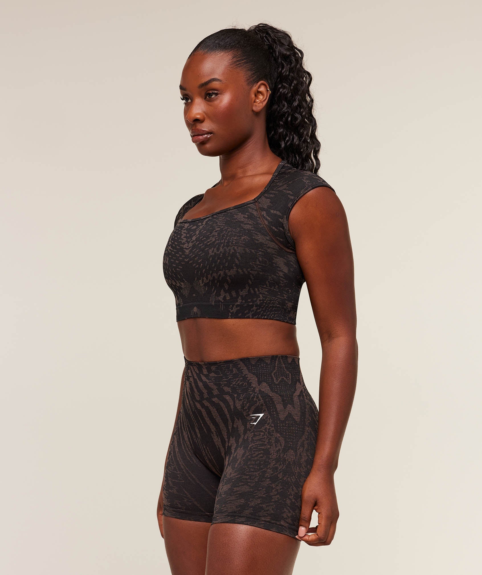 Gymshark Adapt Houndstooth Midi Top - Black/Chestnut Pink