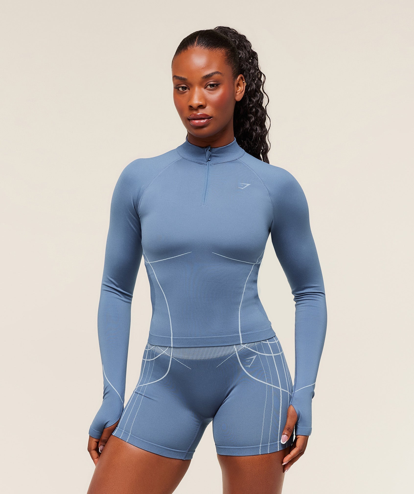 Gymshark Apex Seamless 1/4 Zip Pullover - Worn Blue/Gentle Blue